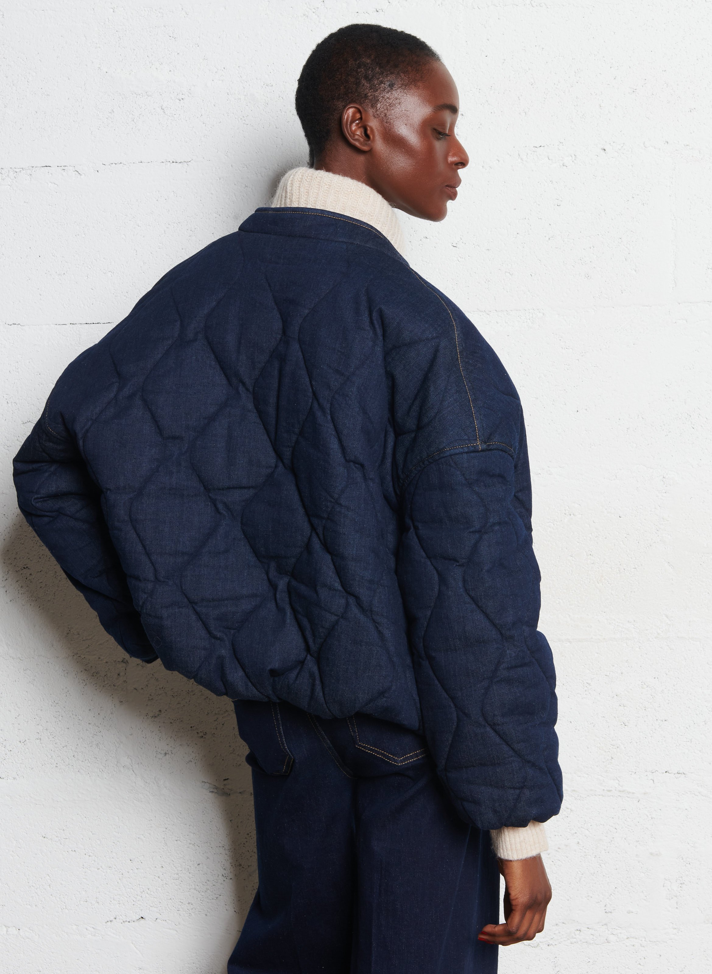 Veste col montant en denim de coton mélangé LIU JO Bleu