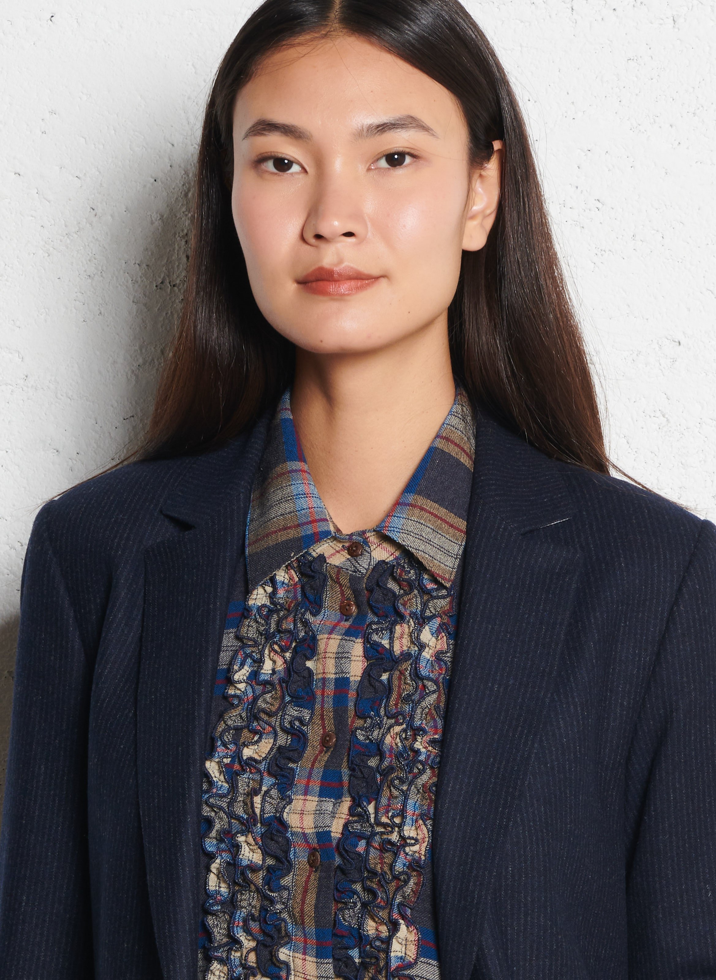 Veste droite col tailleur rayée en laine mélangée DIEGA Bleu