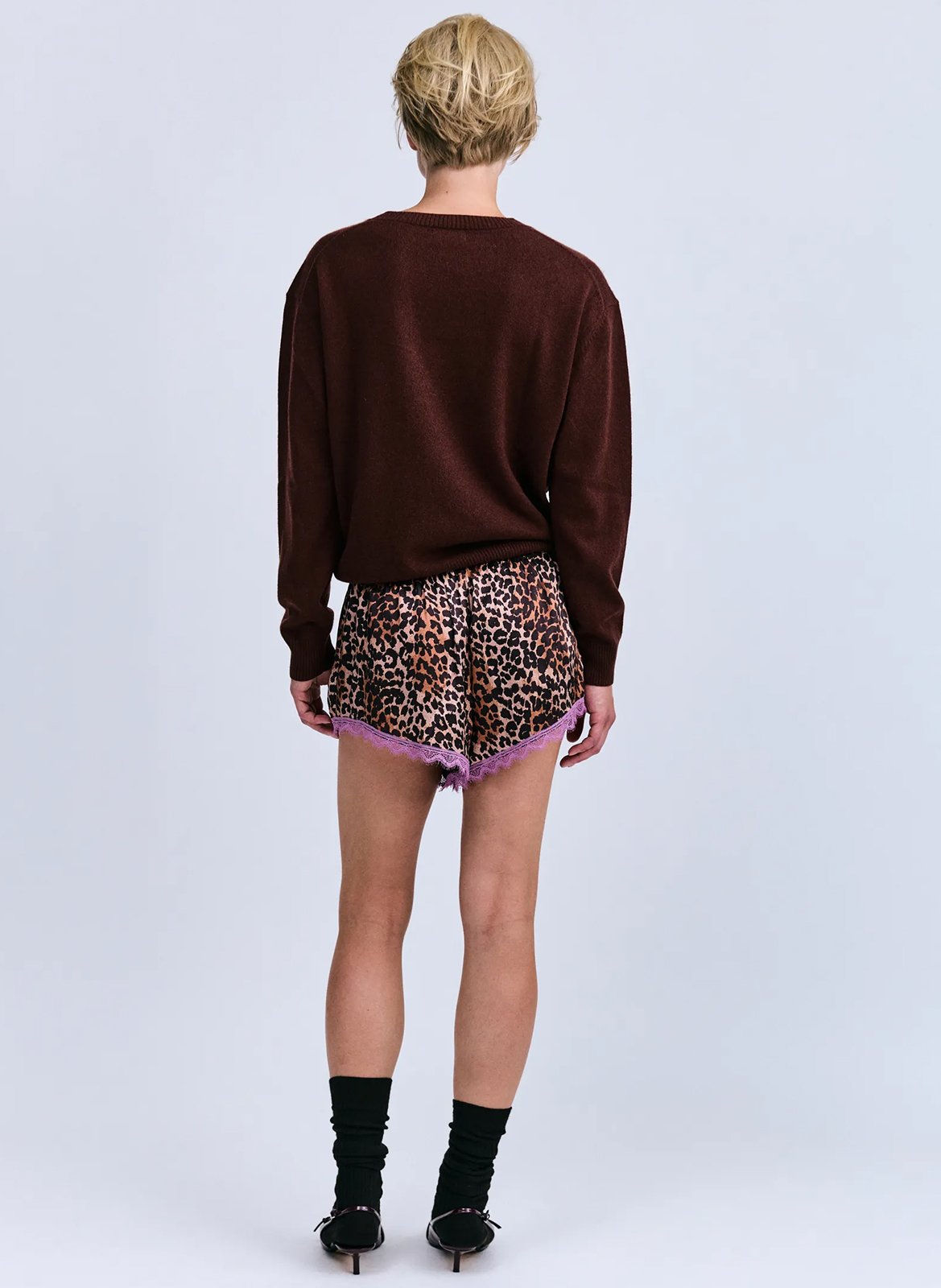 Short droit en soie imprimé LOVE STORIES Marron