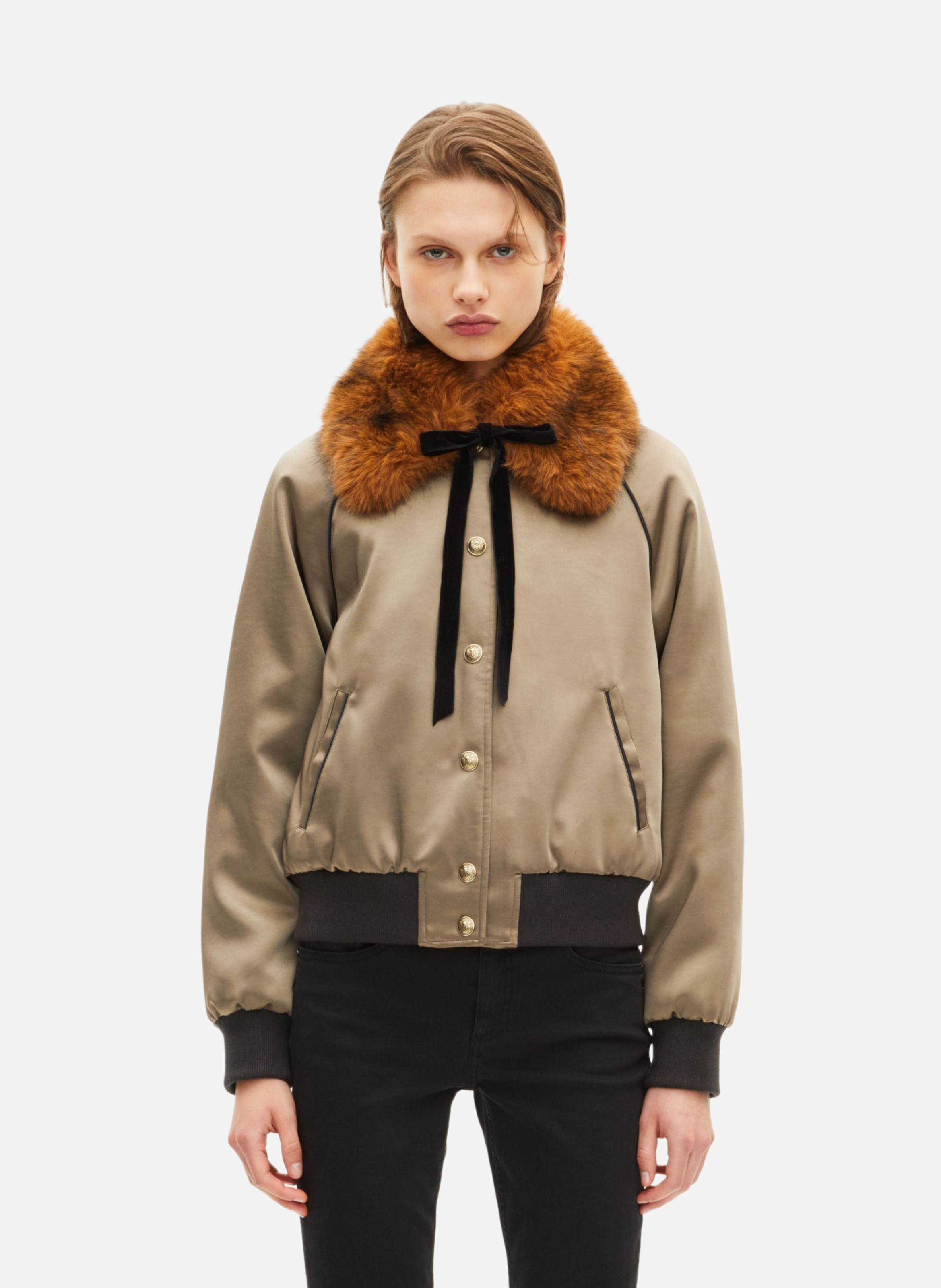 Satin bomber jacket with fur collar THE KOOPLES
