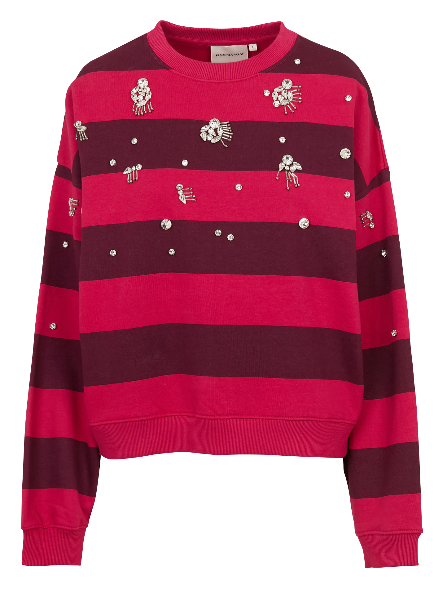 Sweat ample col rond rayé à bijoux en coton bio FABIENNE CHAPOT Rouge
