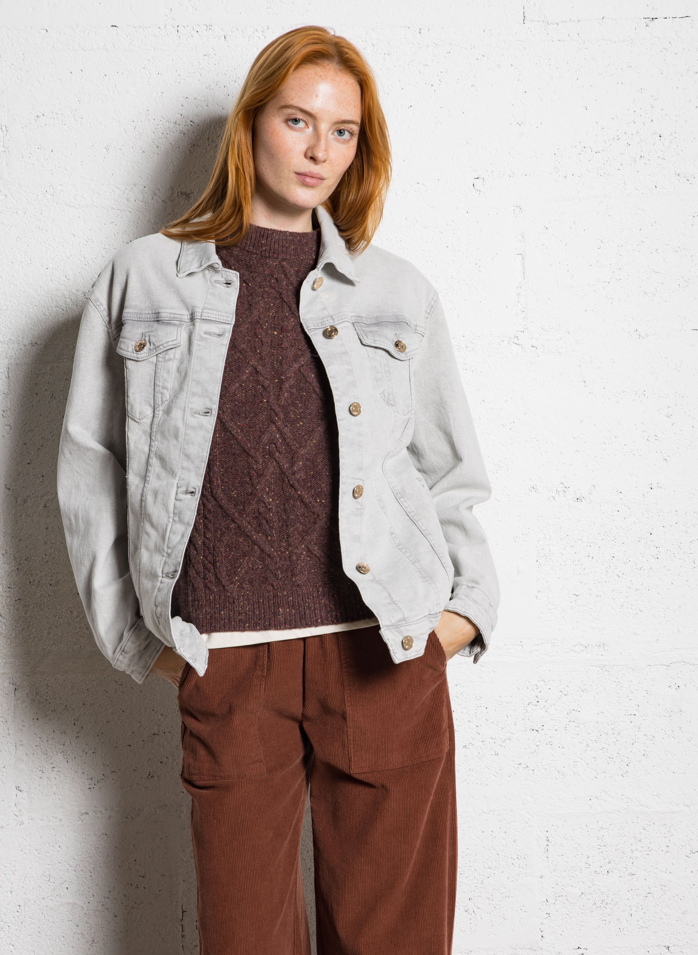 Straight-cut cotton denim jacket MAISON 123 Grey