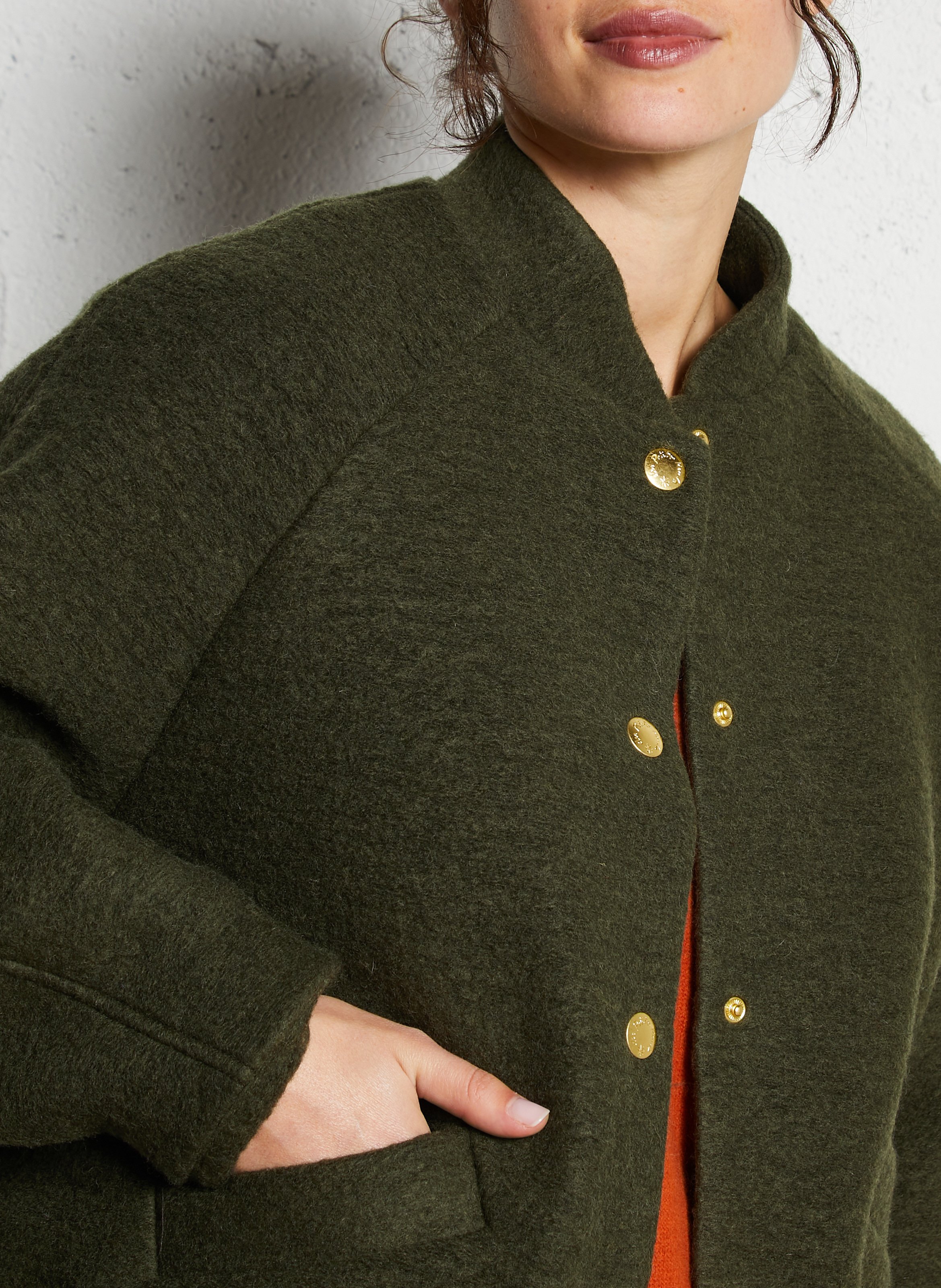 Teddy collar jacket in blended wool DES PETITS HAUTS Green