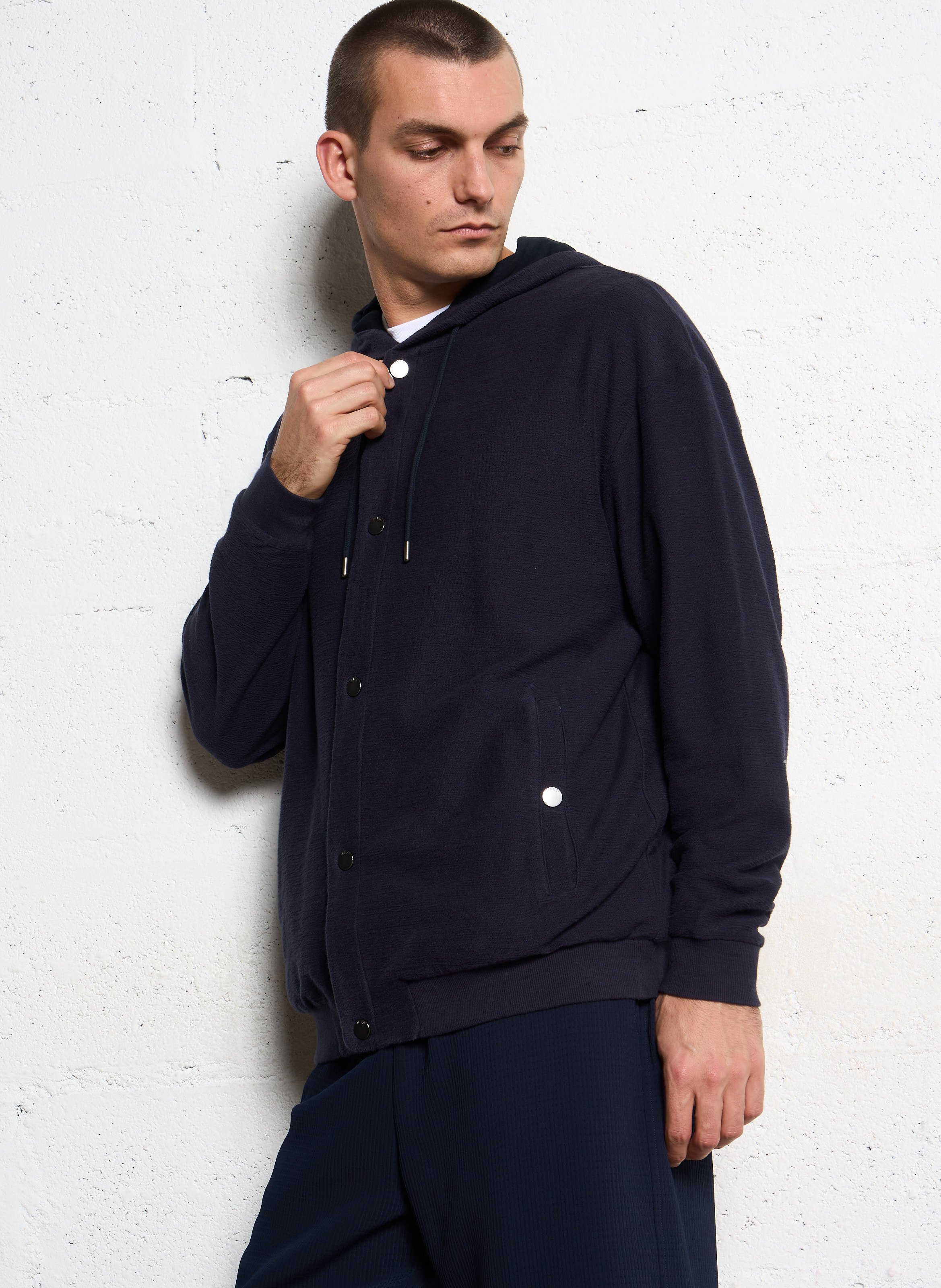 Buttoned hooded solid knit cardigan IKKS Blue