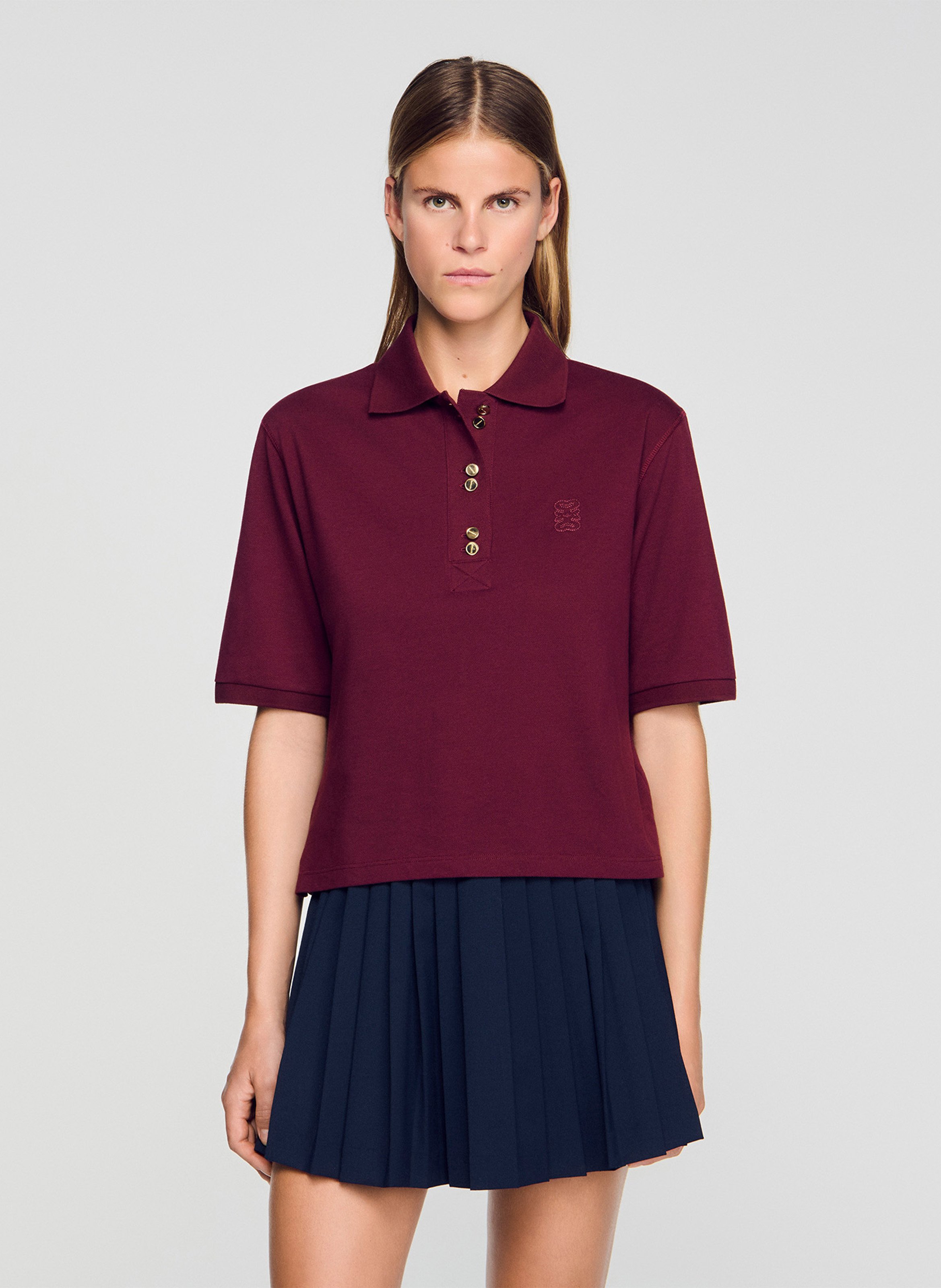 Short-sleeved polo with logo embroidery SANDRO Red