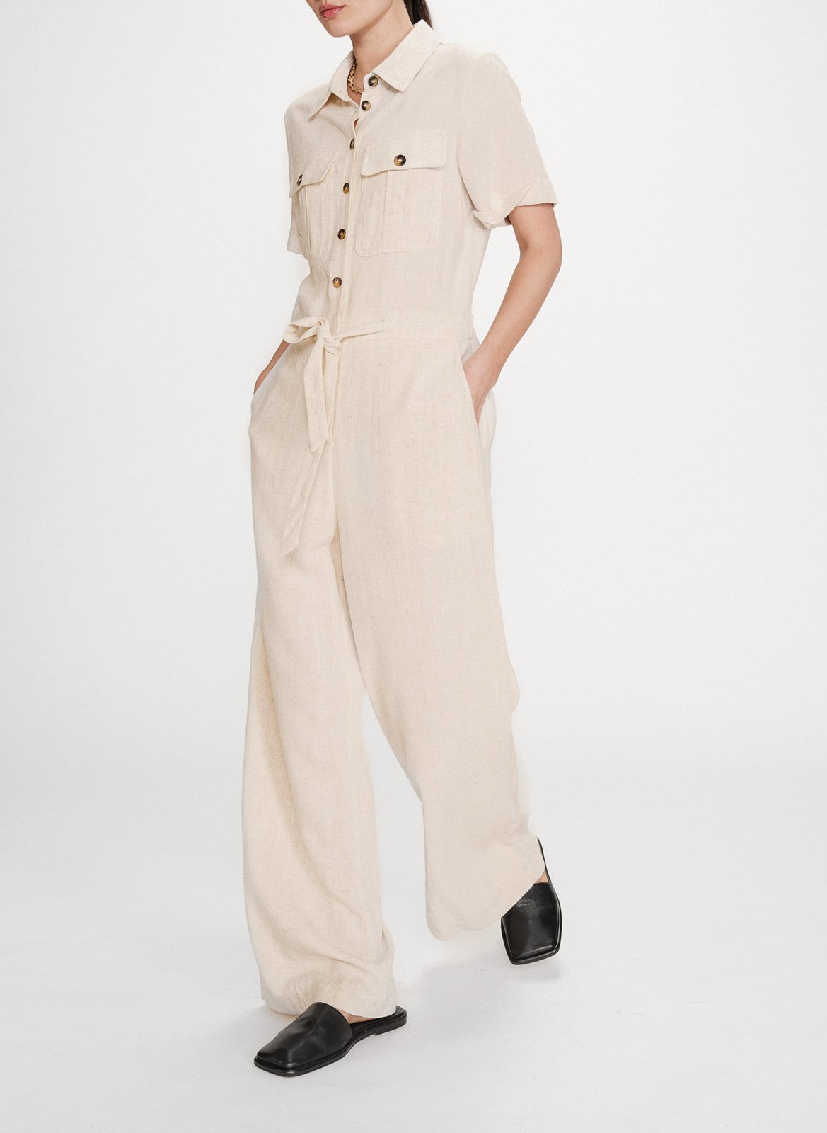 Short-sleeved plain jumpsuit GRACE ET MILA Beige