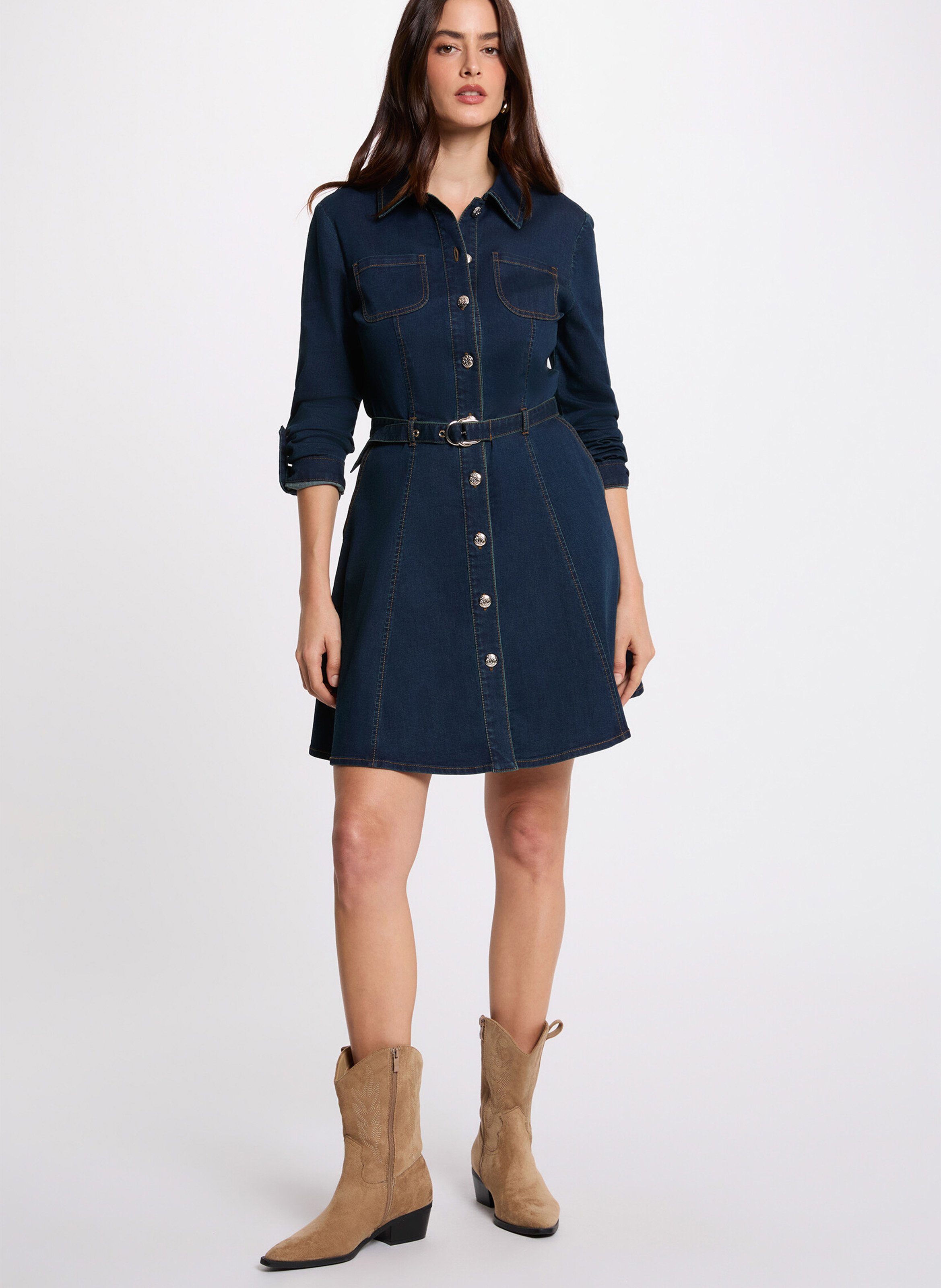 Short trapeze denim dress MORGAN