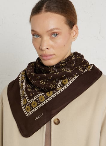 Écharpe De Luxe En Soie 100% Lorenzo Cana Motif Cachemire Marron Clair - 35 X 160 Cm