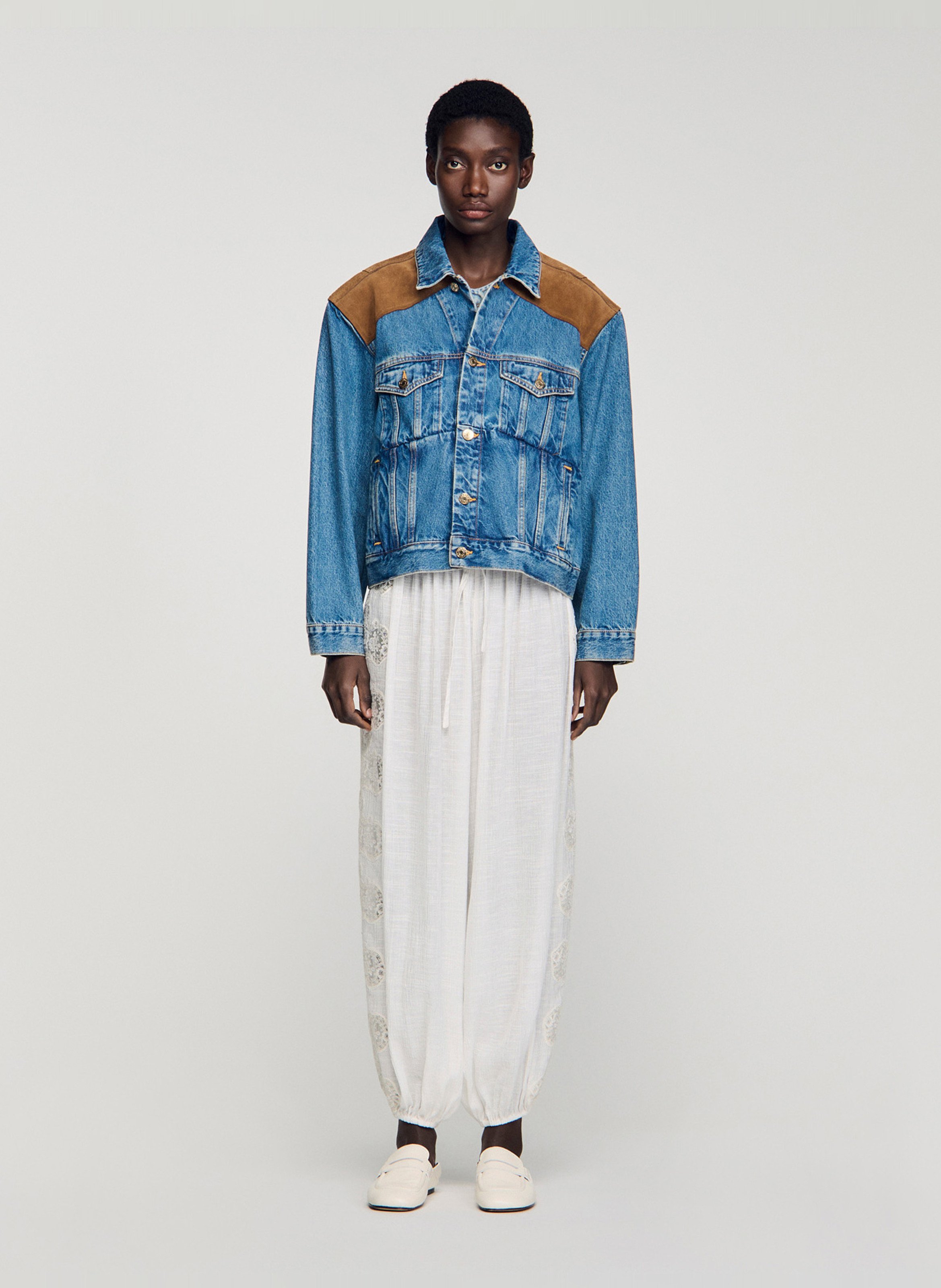 Veste oversize col classique en coton SANDRO Bleu