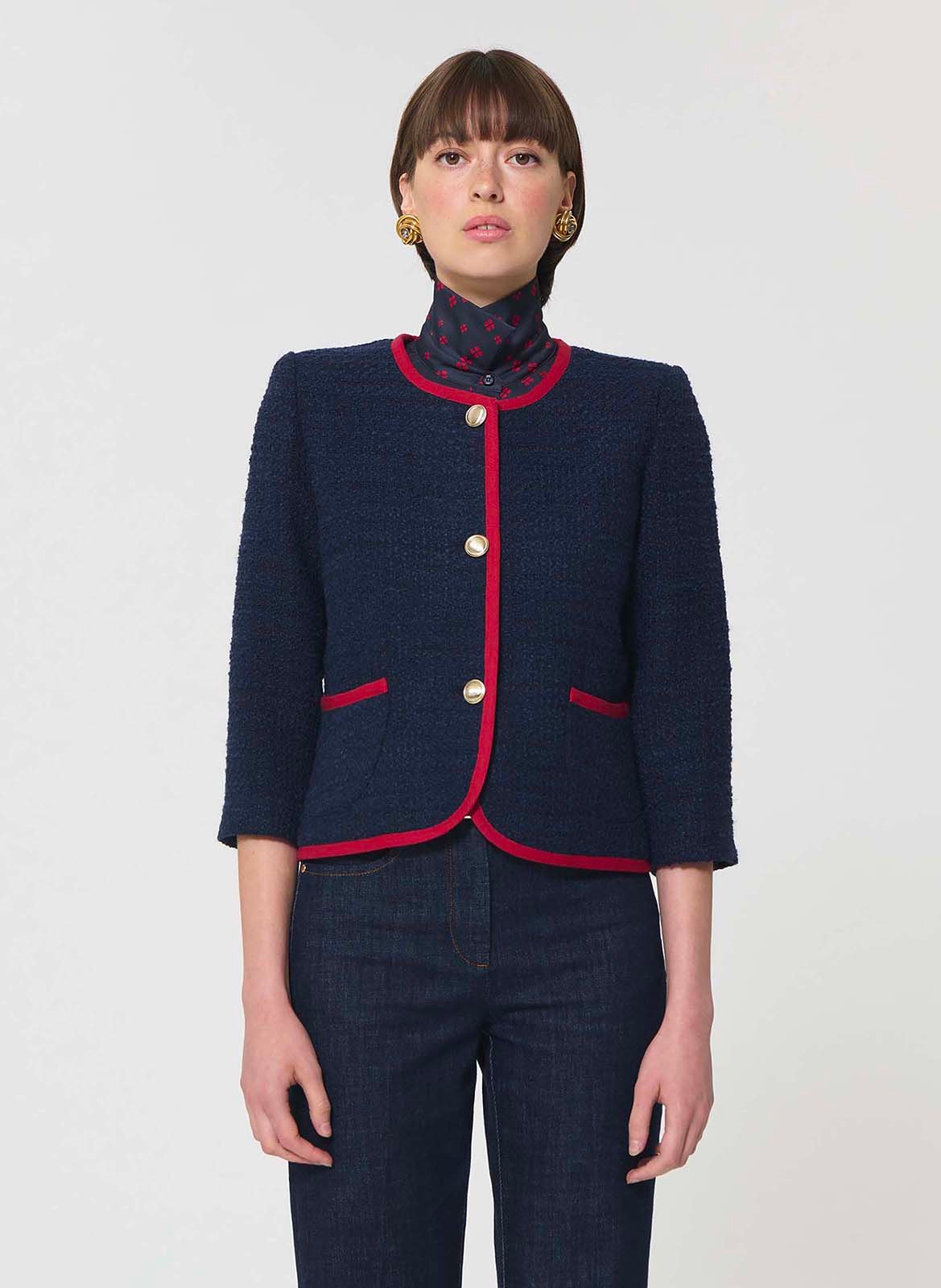 Round-neck straight jacket in tweed TARA JARMON Blue