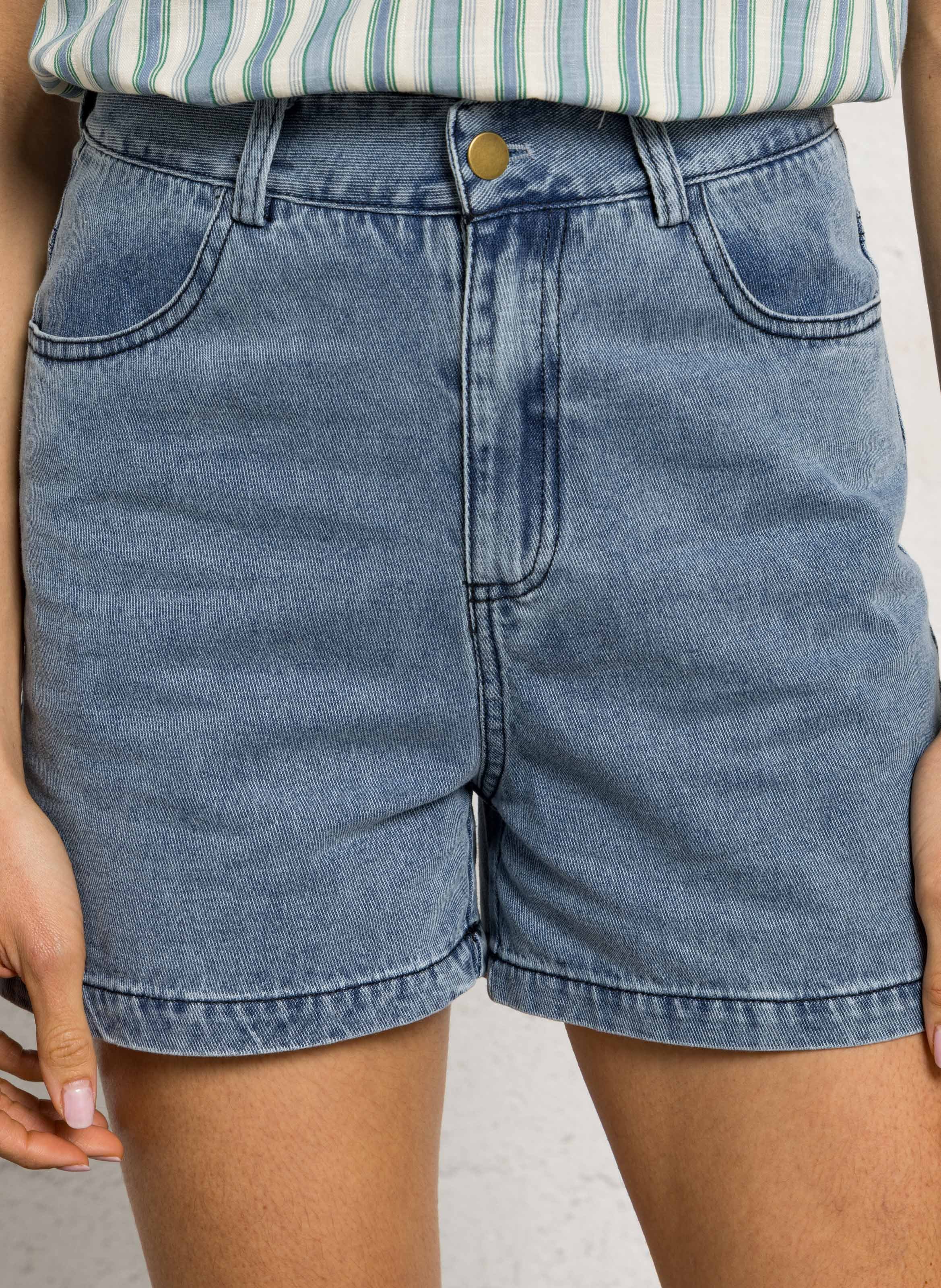 Gerade geschnittene Shorts aus Baumwoll-Mix SEE U SOON Blau