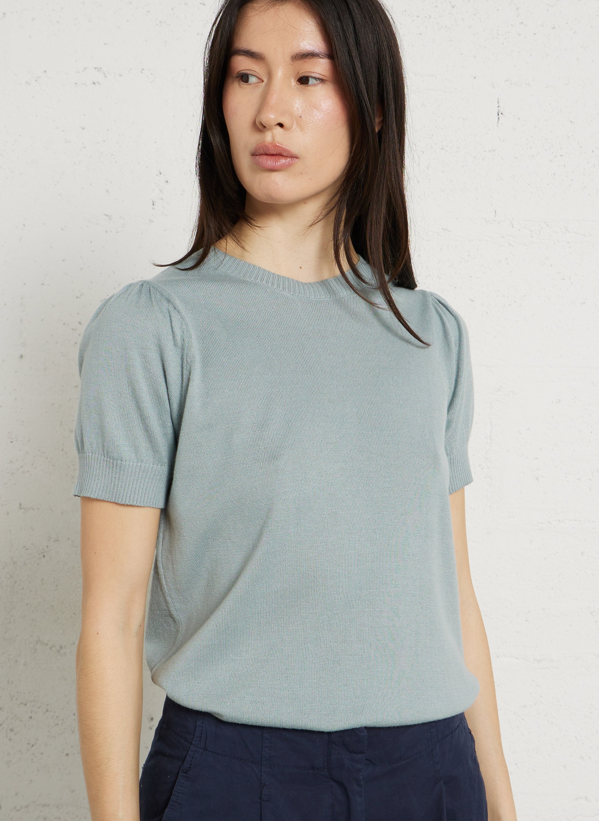 Cotton and wool sleeveless sweater with lacing SUD EXPRESS Blue