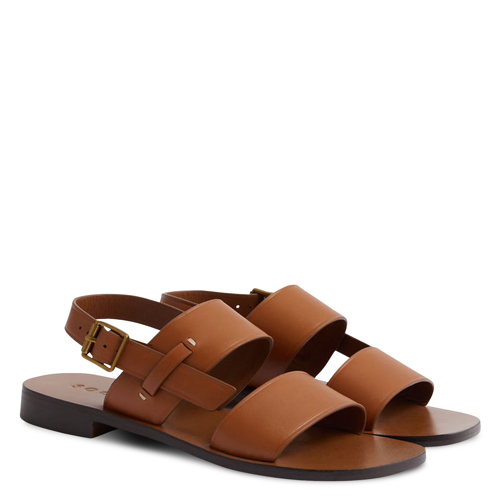 Sandales plates en cuir SOEUR Beige