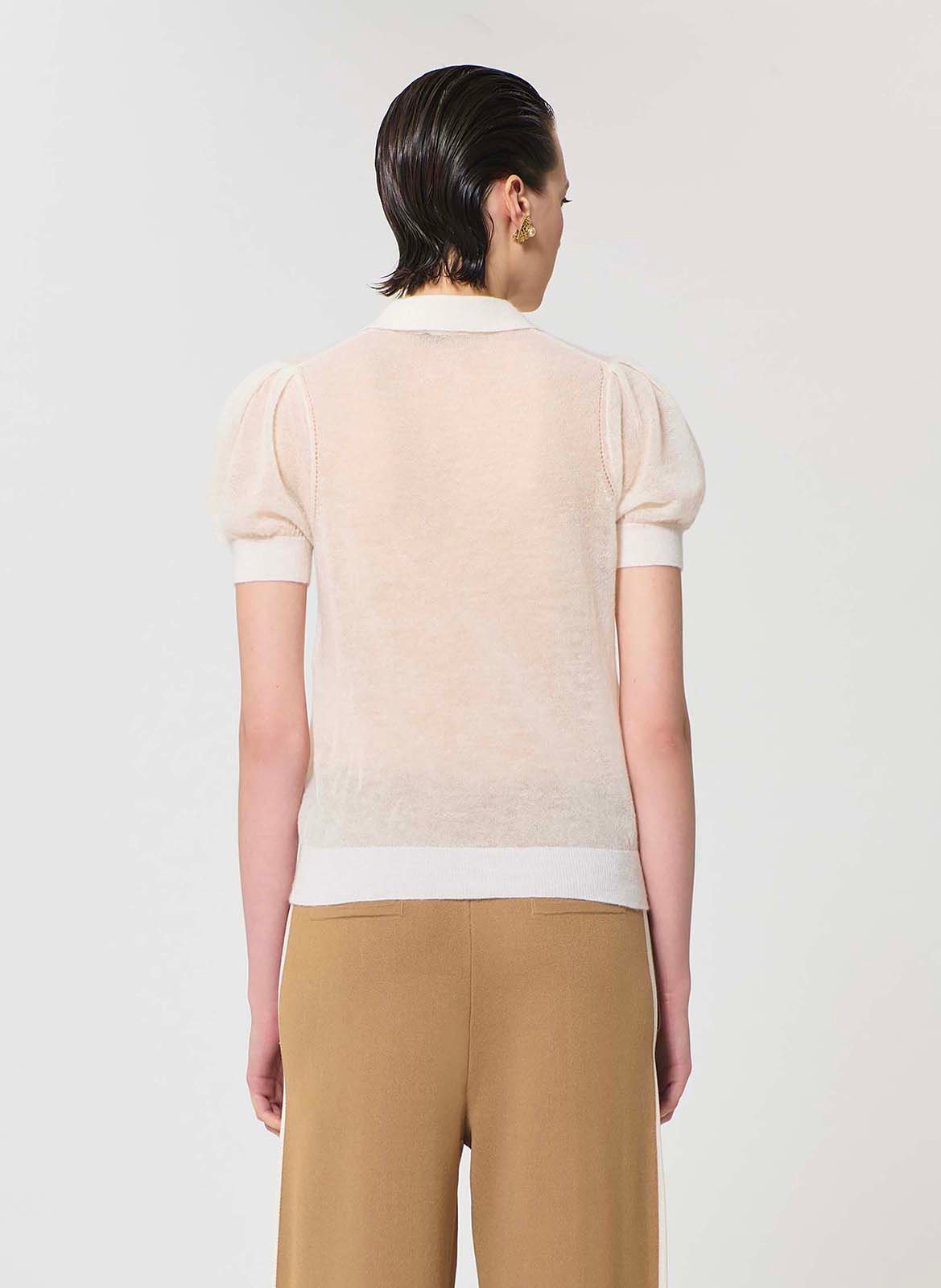 Polo droit manches ballon en laine mélangée TARA JARMON Beige