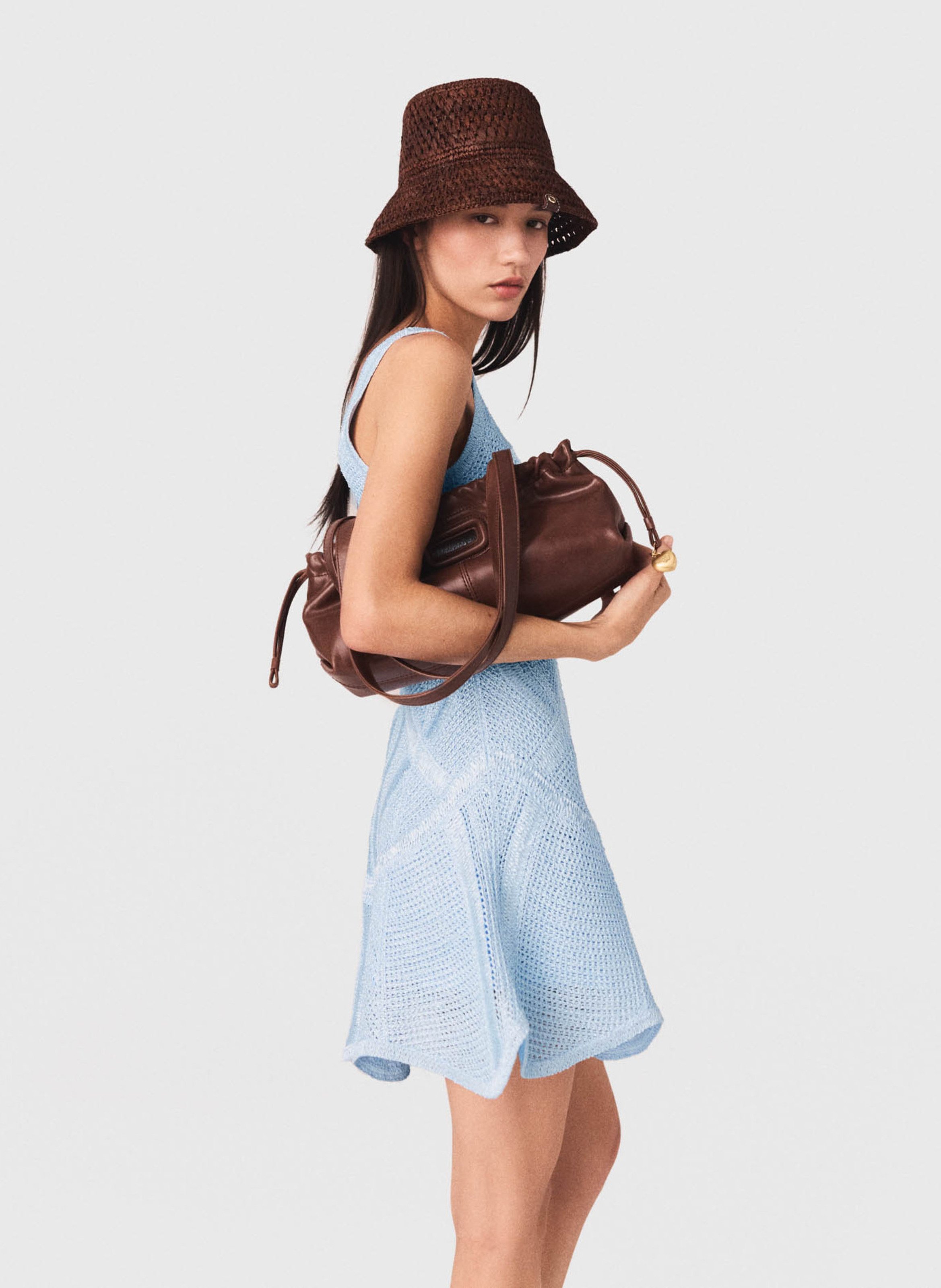 Robe courte col carré unie MAJE Bleu