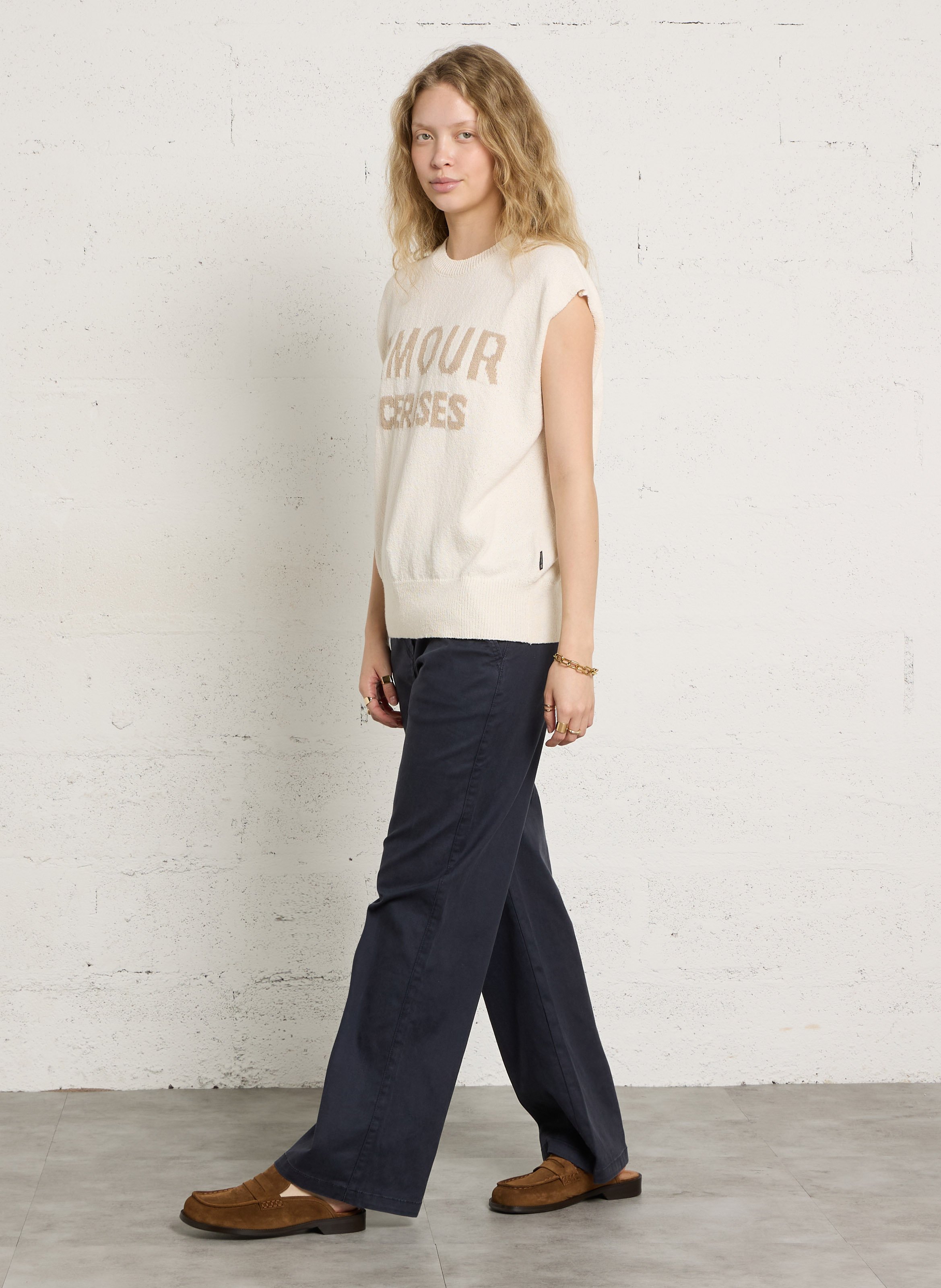 Pull sans manches col rond jacquard en coton mélangé LE TEMPS DES CERISES Bleu