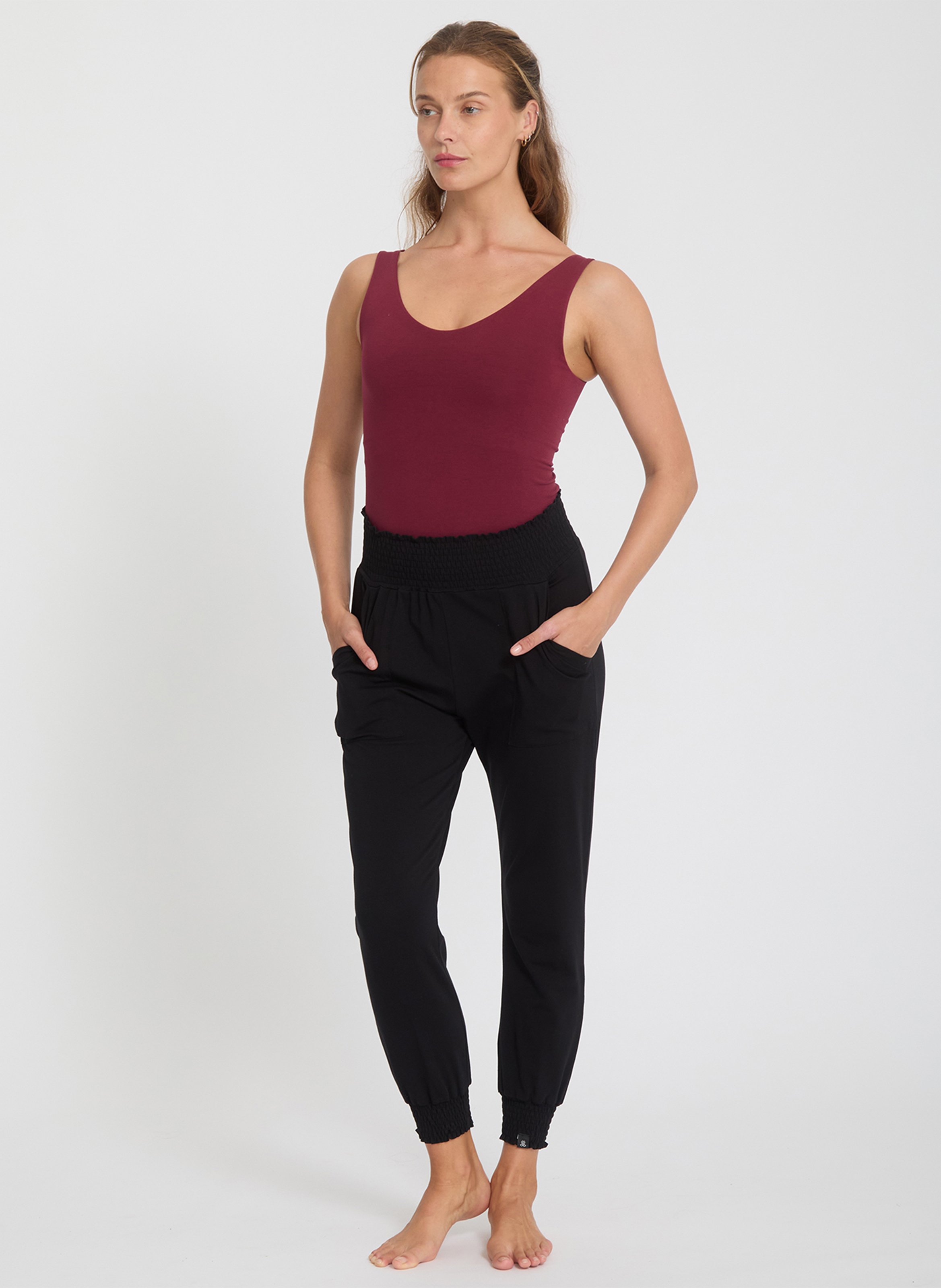 Pantalon de sport taille haute en coton mélangé YOGA SEARCHER Noir