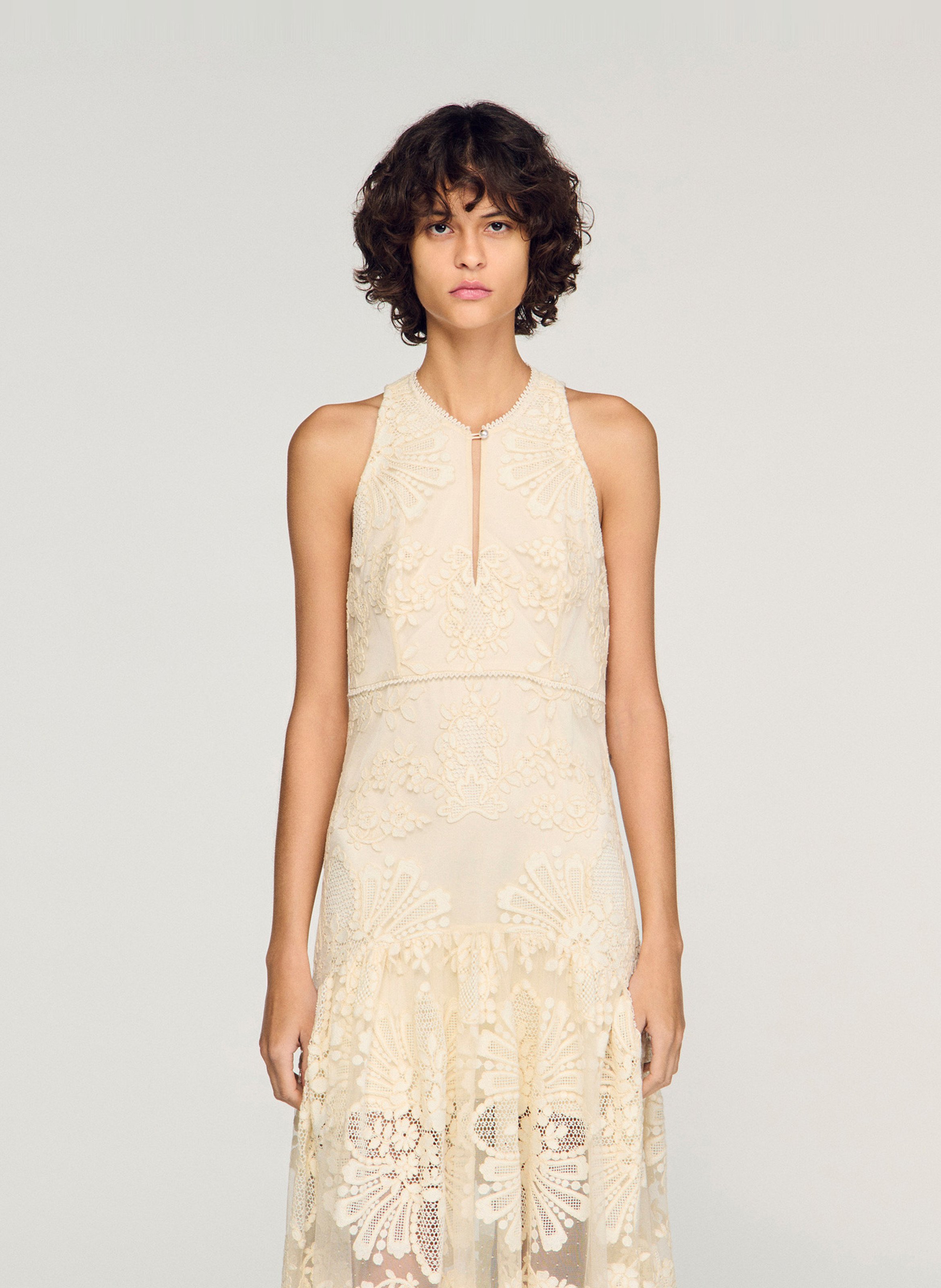 Lange jurk met ronde hals SANDRO Beige