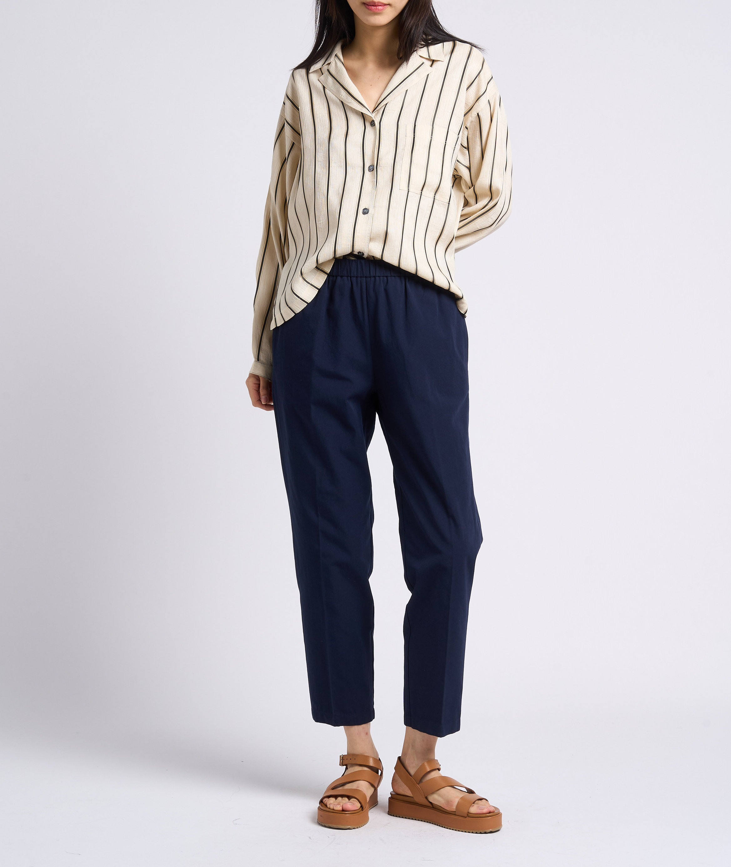 Camisa recta con cuello sastre de rayas POMANDERE Blanco