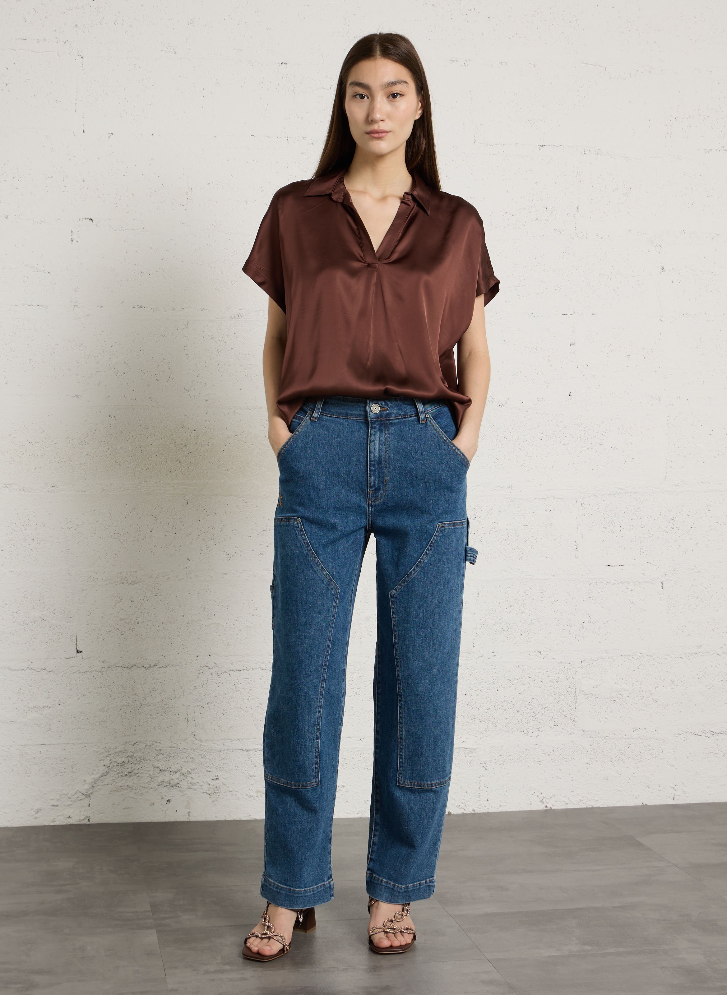 Blouse col classique satiné SUD EXPRESS Marron