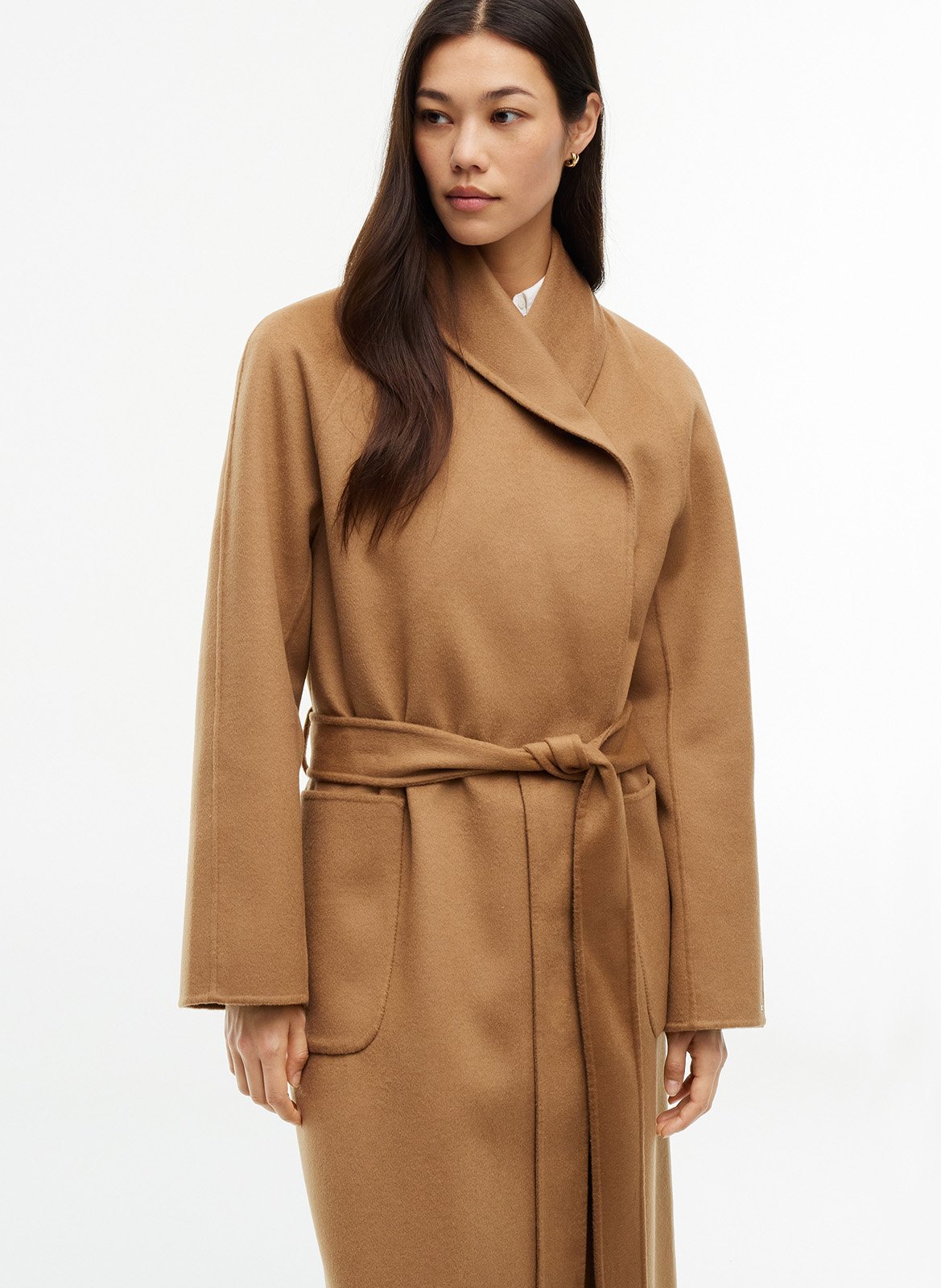 Straight coat with fur collar in mixed wool TOMMY HILFIGER Brown