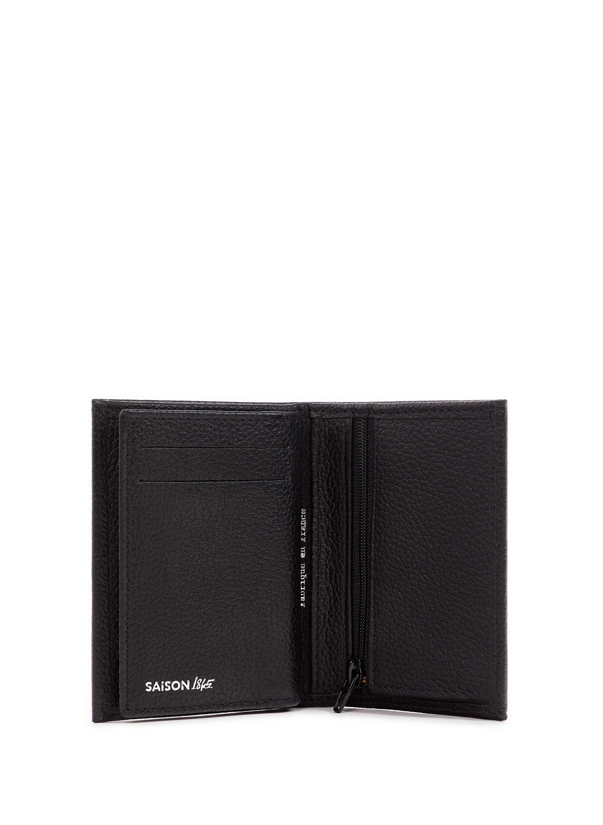 Small leather wallet with 937 pattern, ideal for cards, bills, and coins. SAISON 1865 Black
