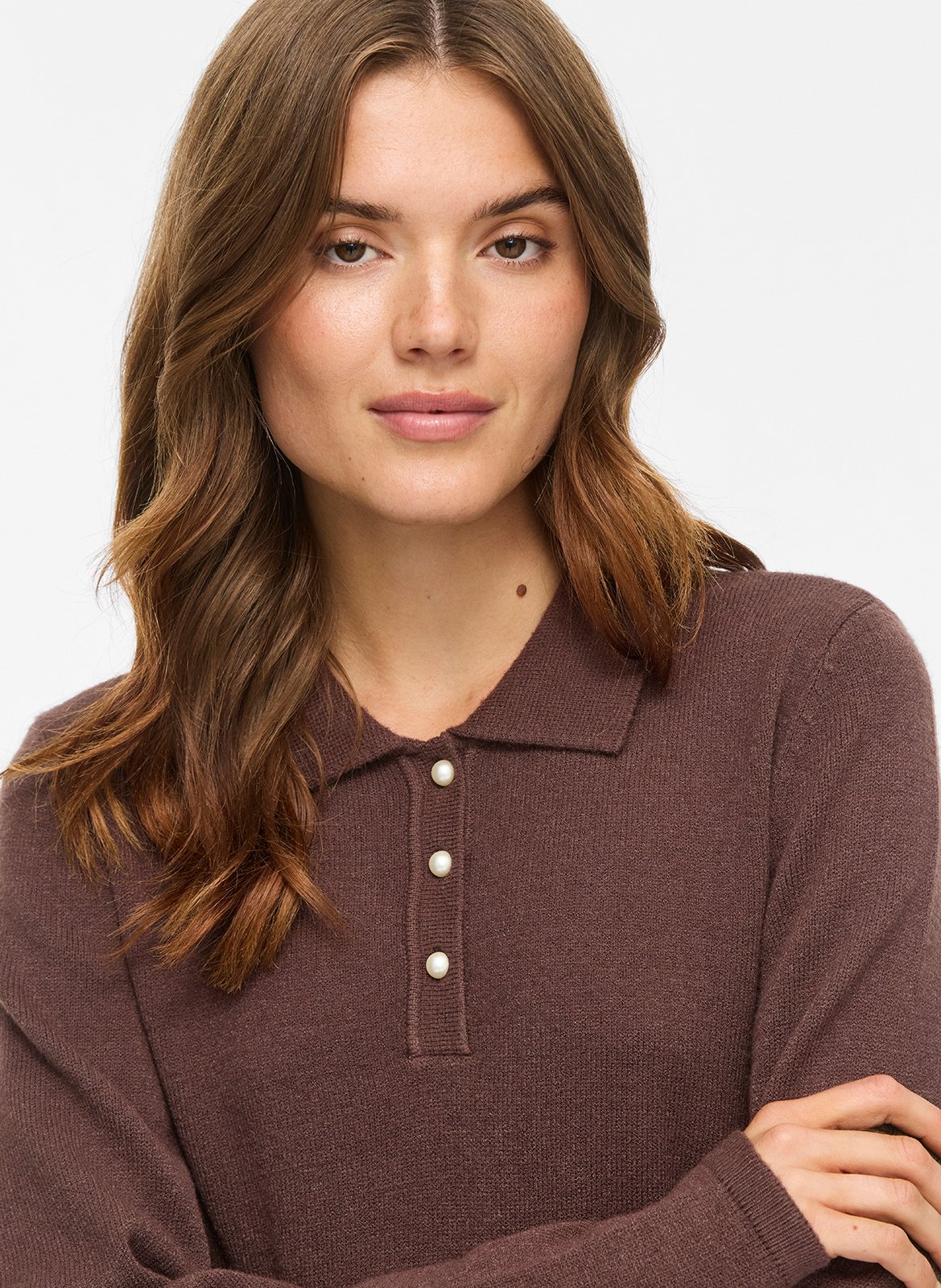 Pull droit col polo VILA Marron