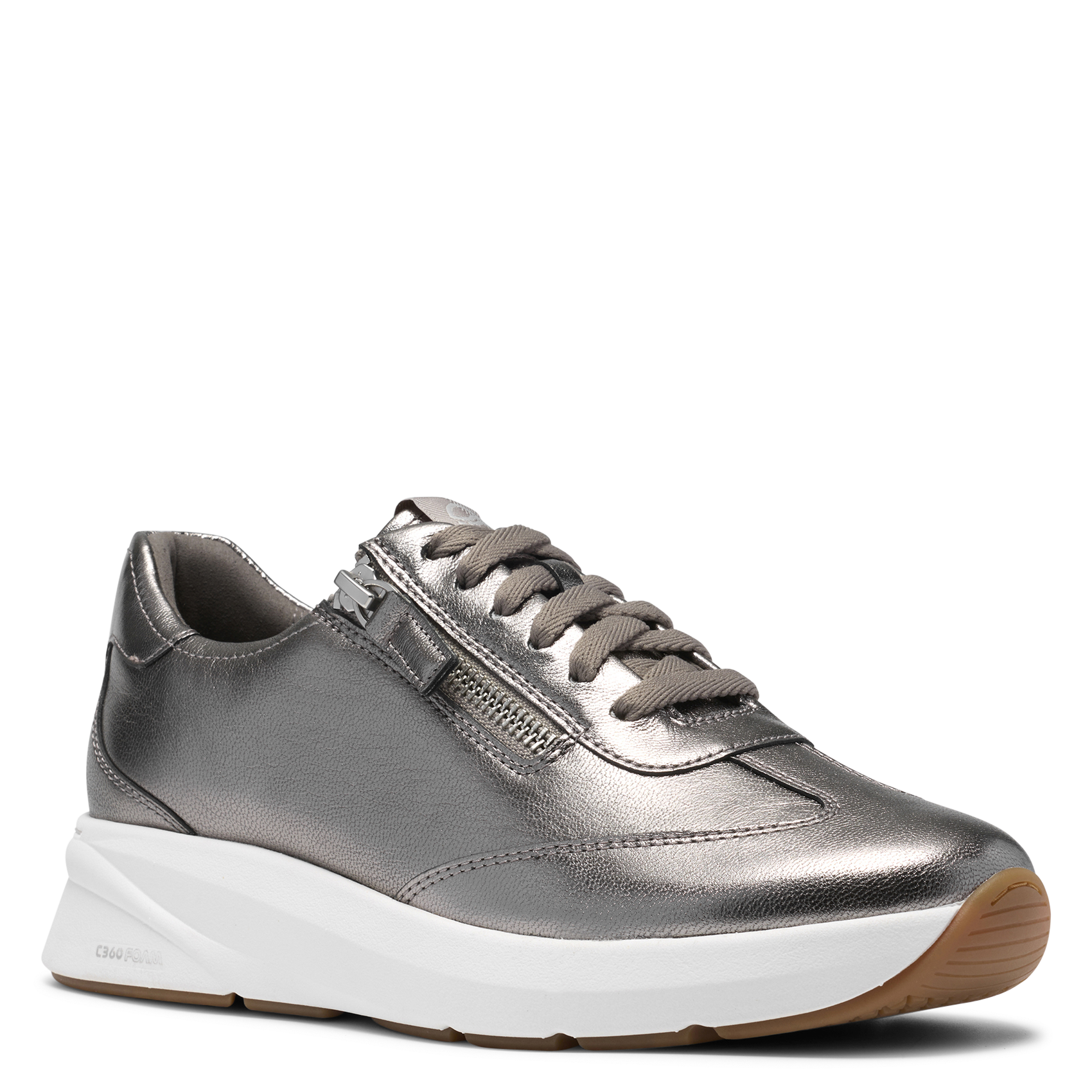 Low zip-up leather sneakers CLARKS Silver