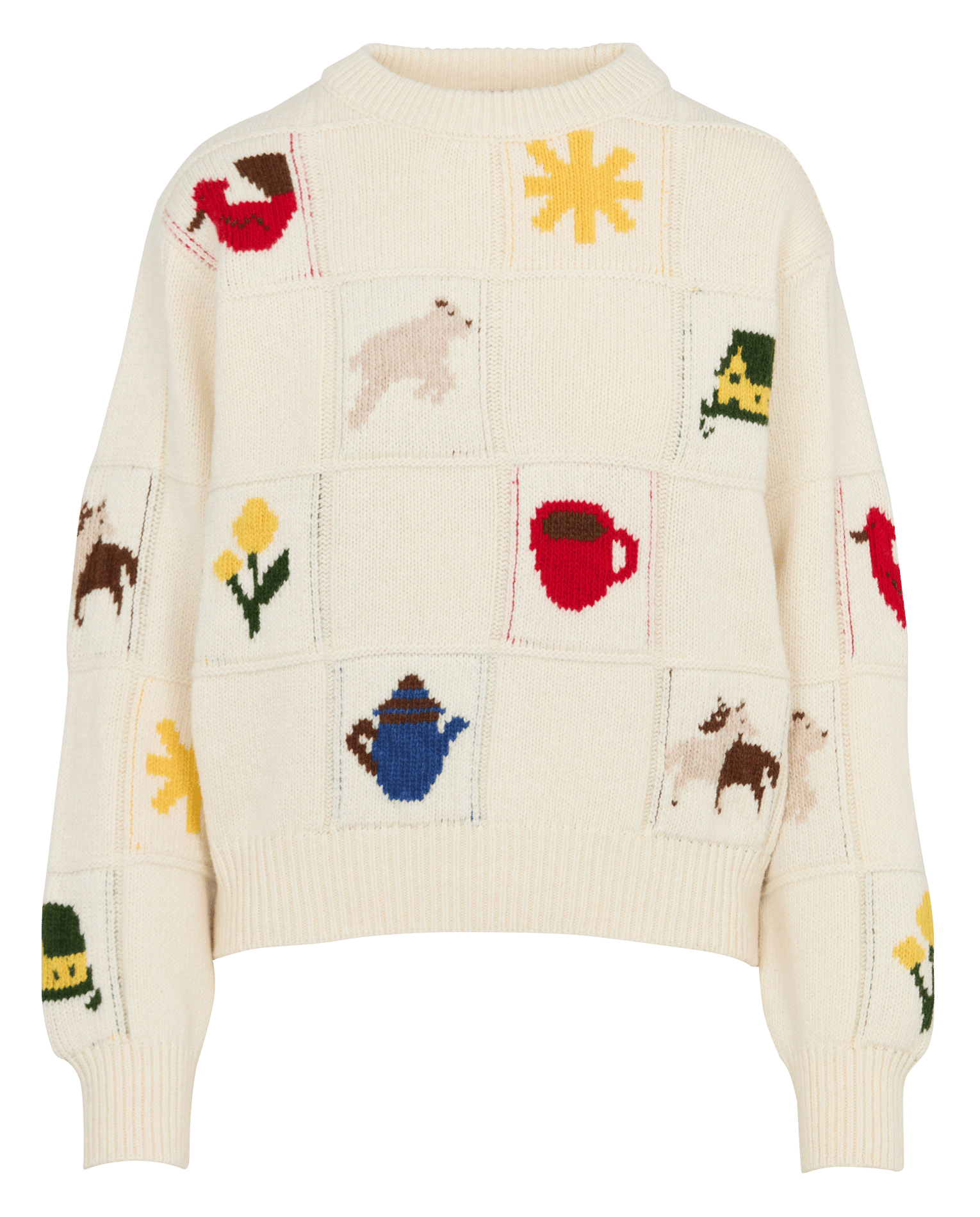 Pull col rond à motifs en laine THINKING MU Multicolore