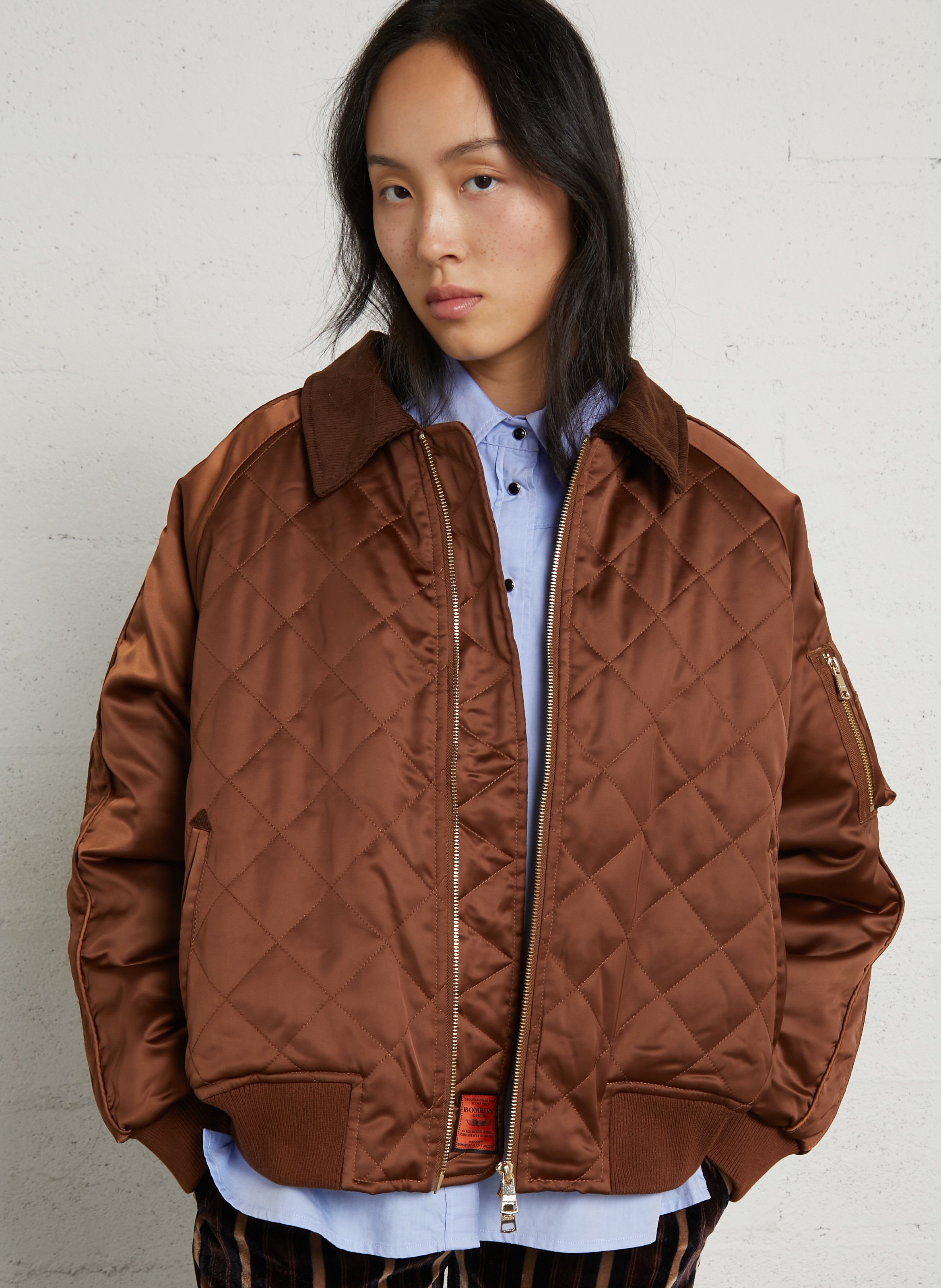 Quilted aviator straight jacket BOMBERS ORIGINAL Brown