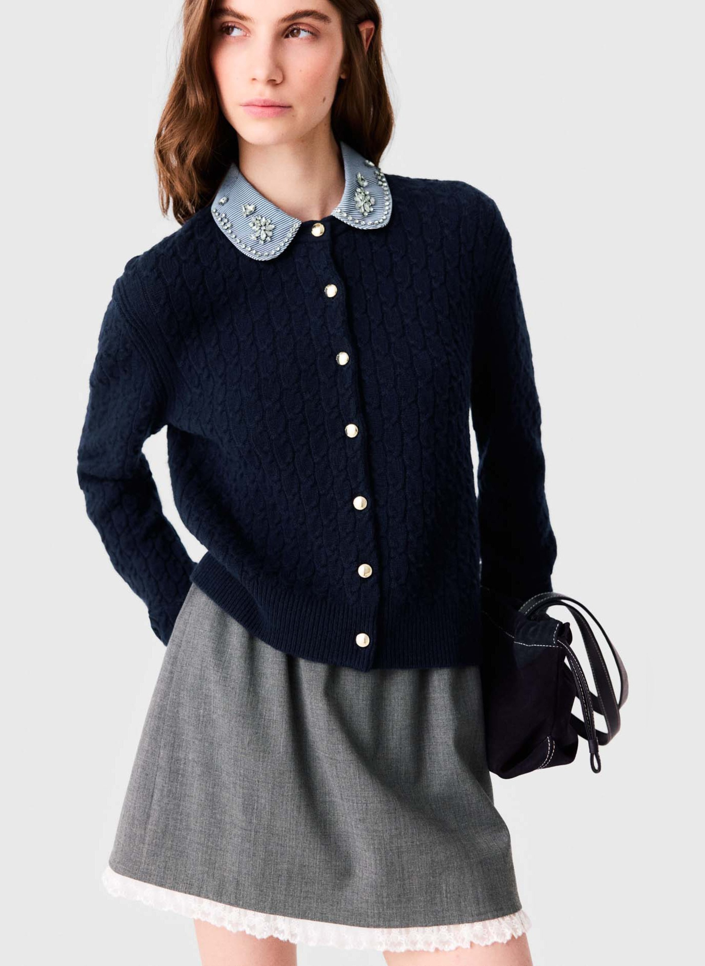 Peter Pan collar wool blend cardigan MAJE Blue