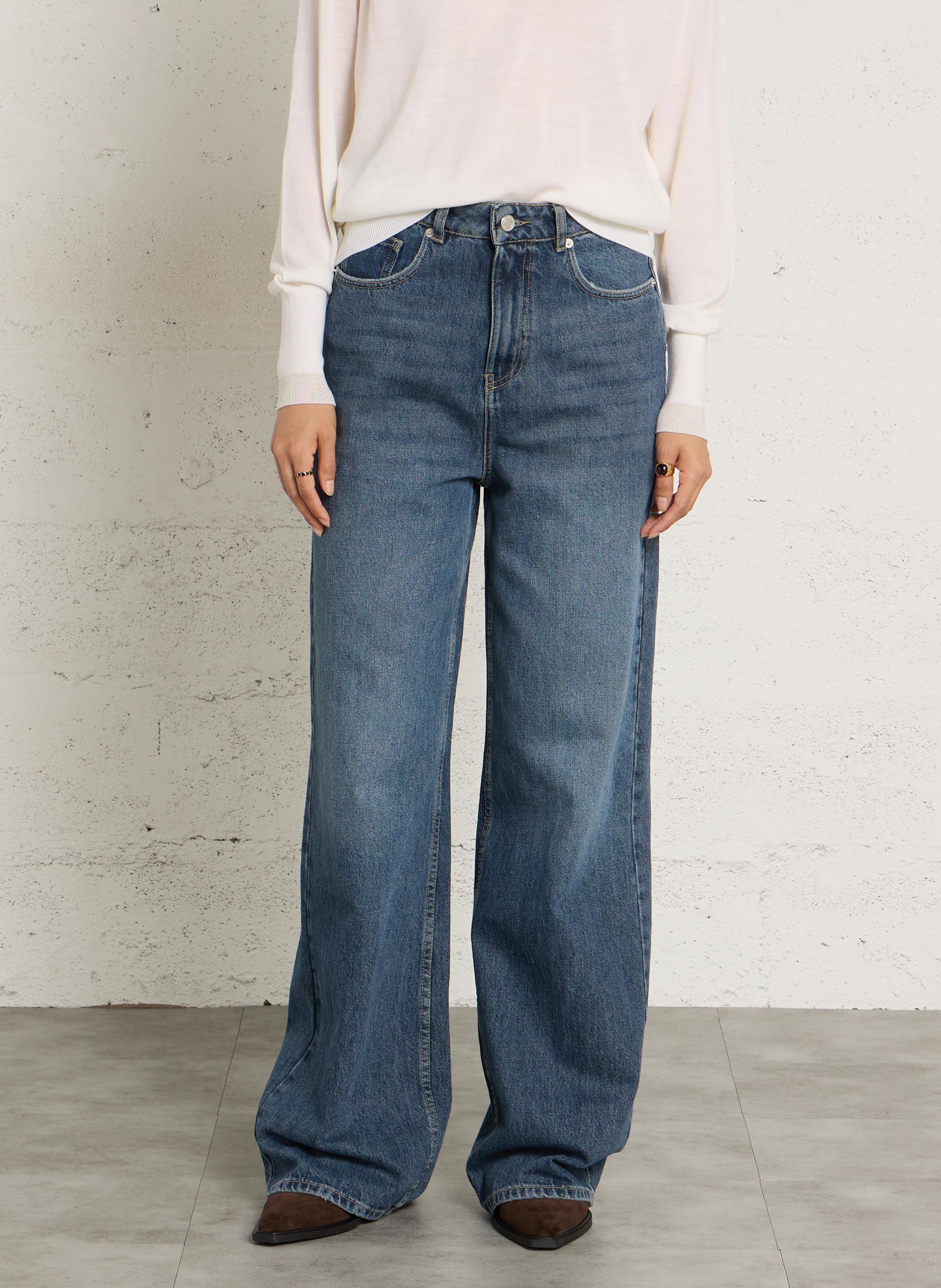 Jean flare taille haute en coton IKKS Bleu