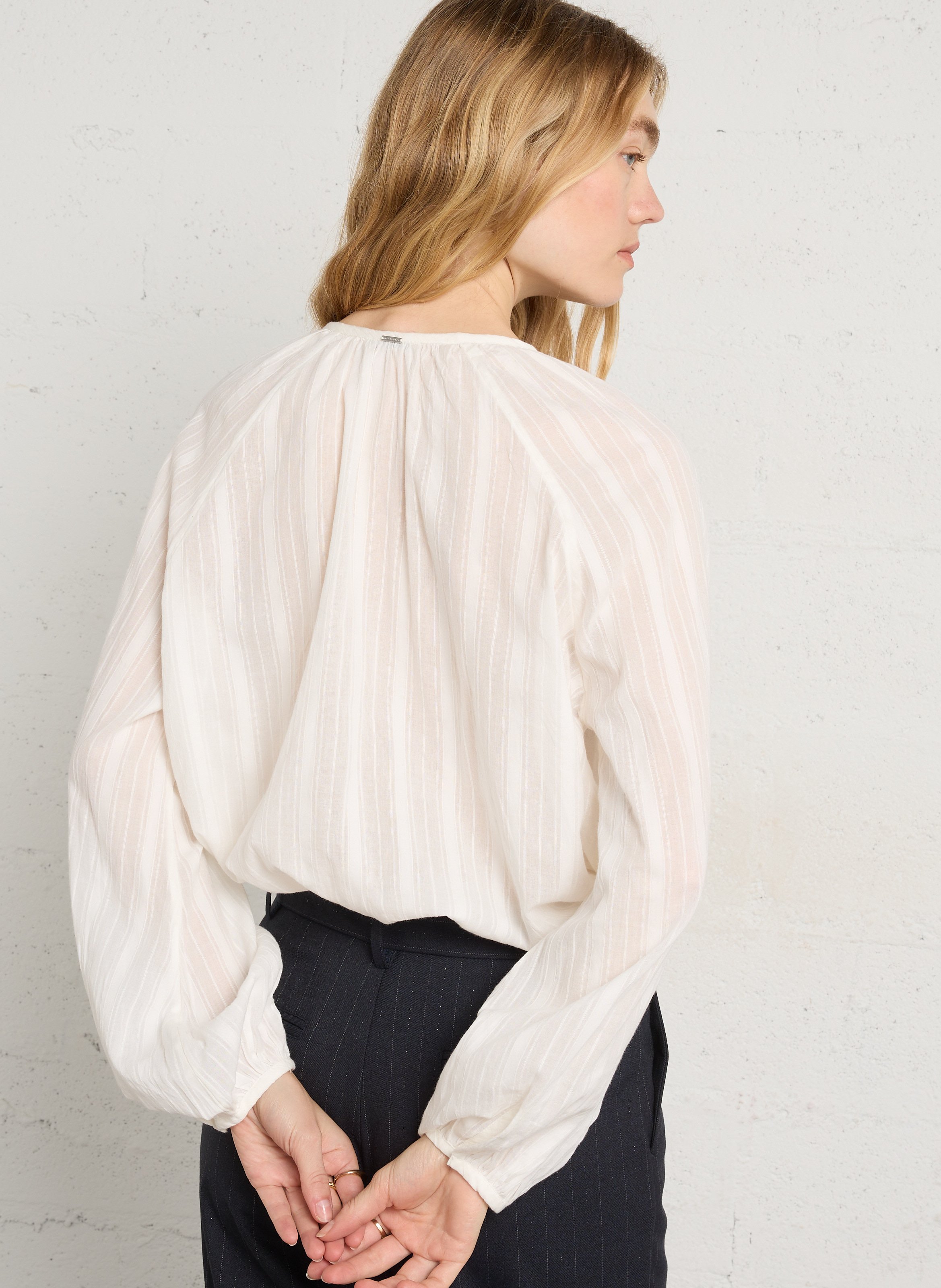 Flowy lace ruffle blouse IKKS White
