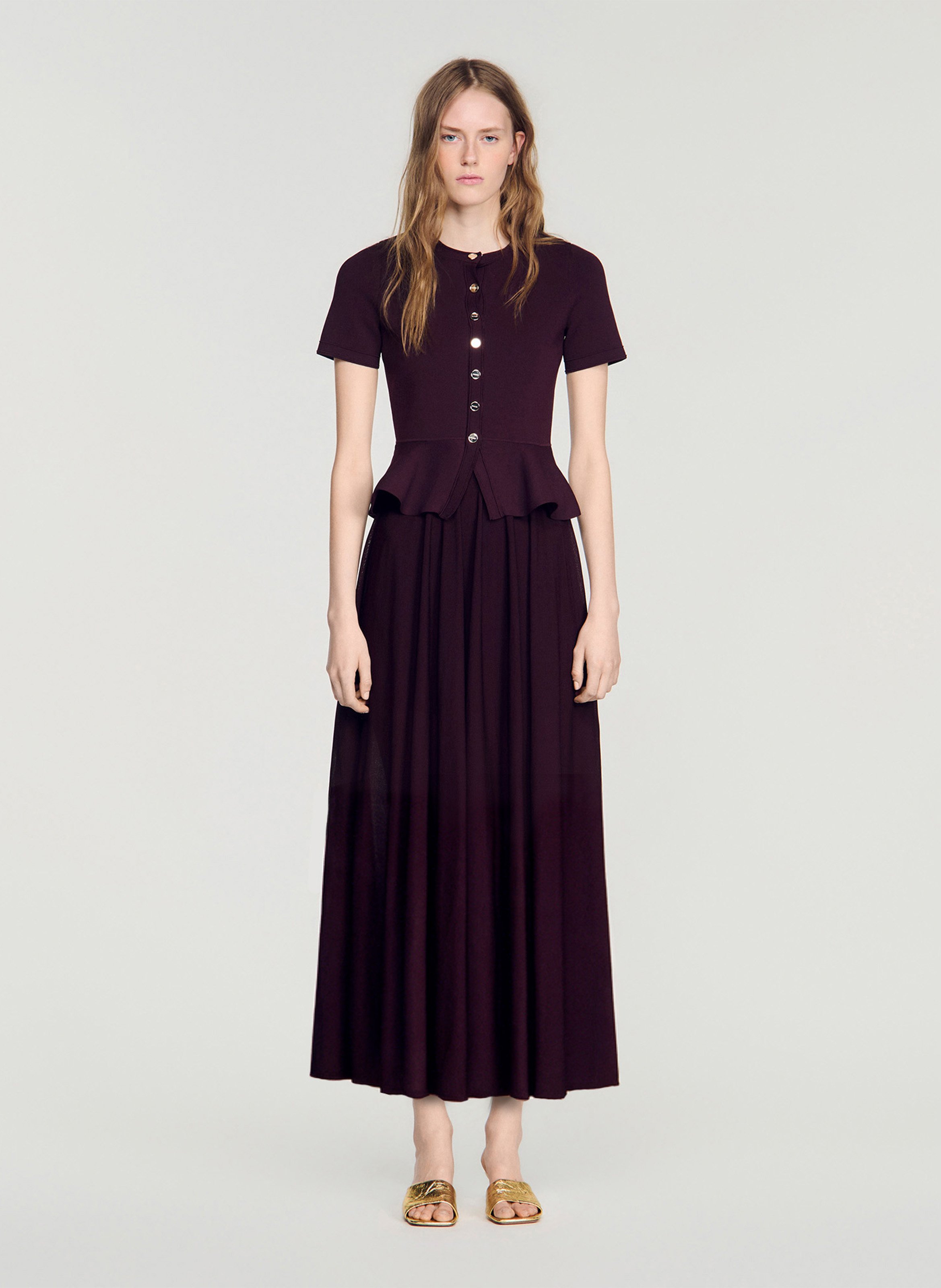 Robe longue col rond  SANDRO Rouge