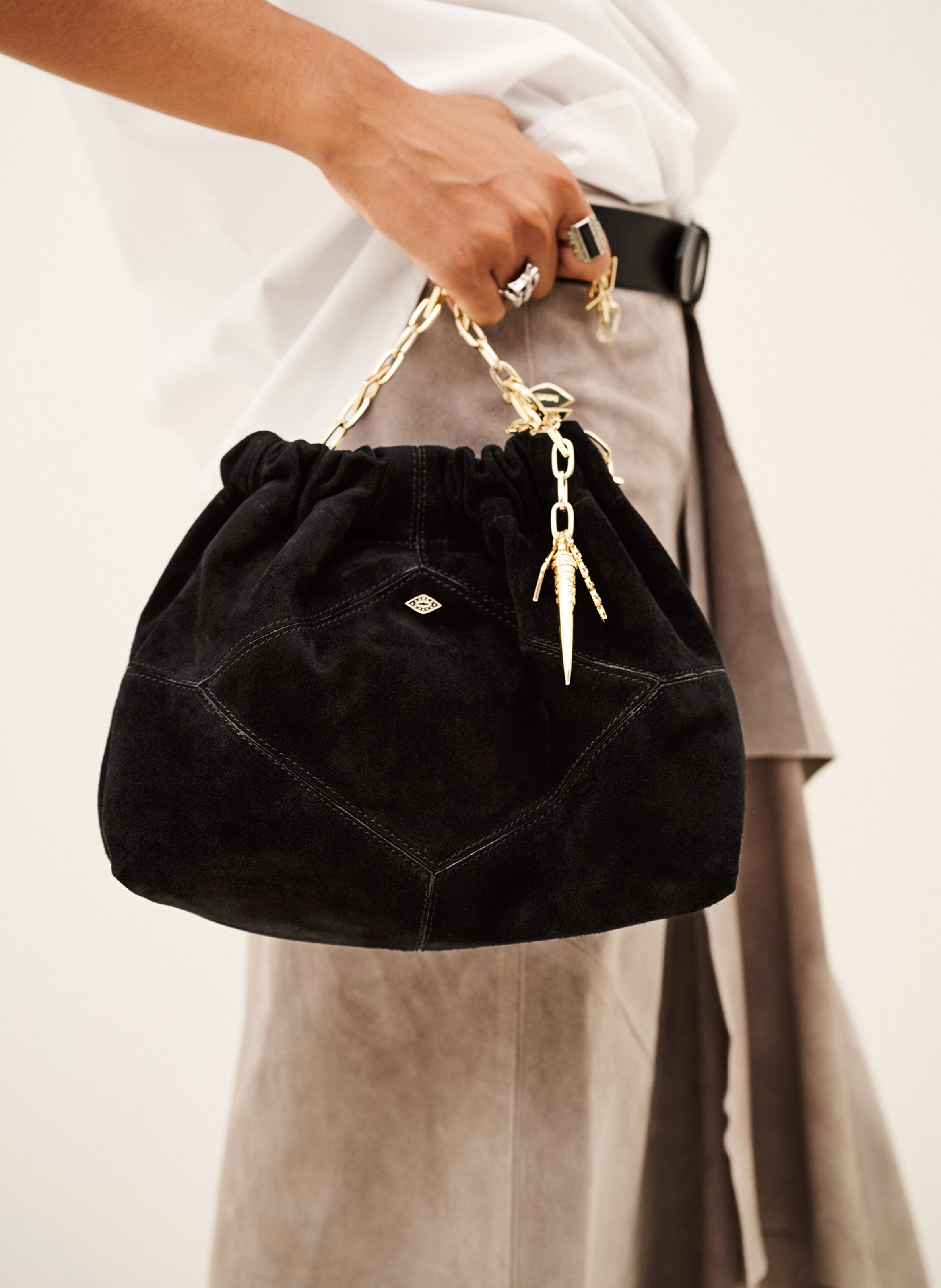 Leather shoulder bag BA&SH Black