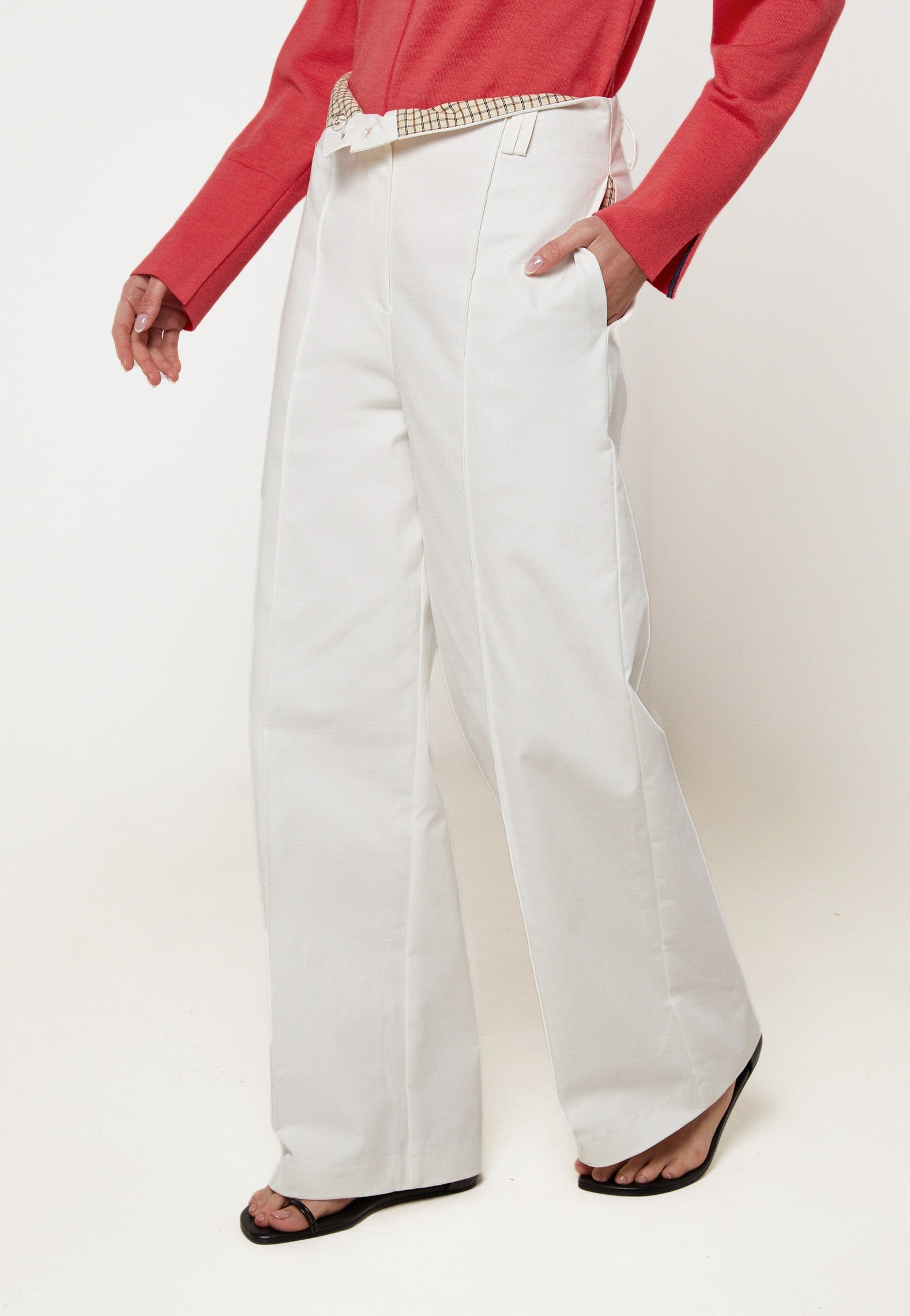 Wide-leg high-rise cotton pants RODIER White