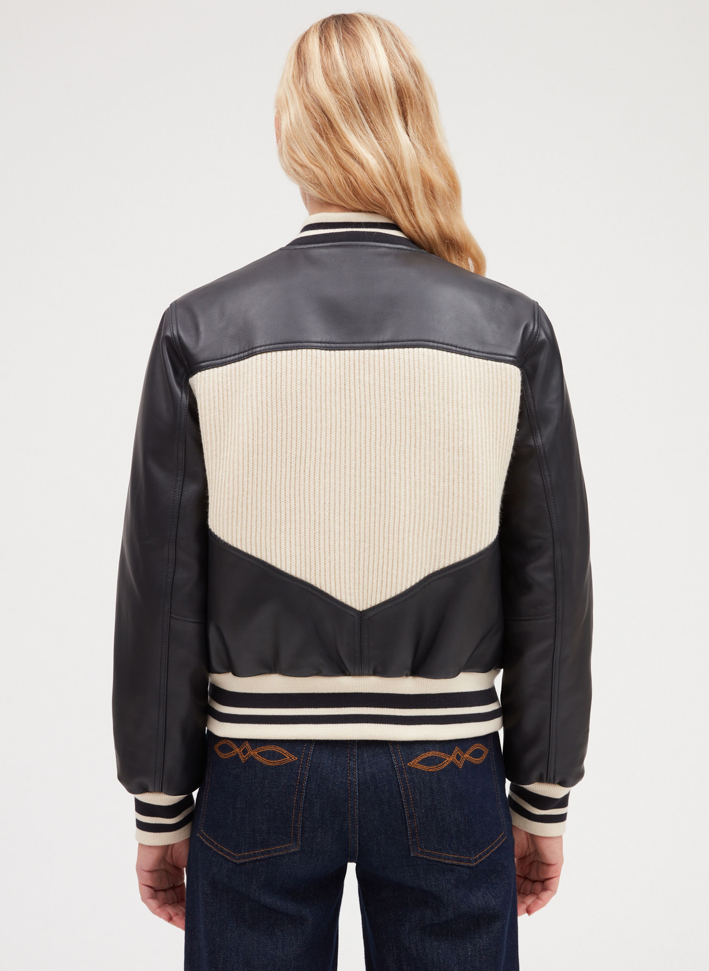 Two tone Lambskin Leather Jacket Bicolore Claudie Pierlot Women