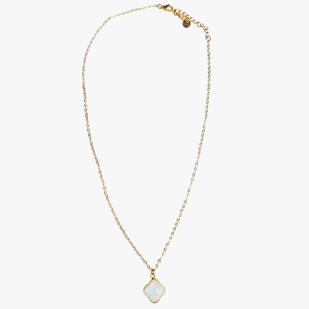 Moonstone clover necklace GINANDGER White