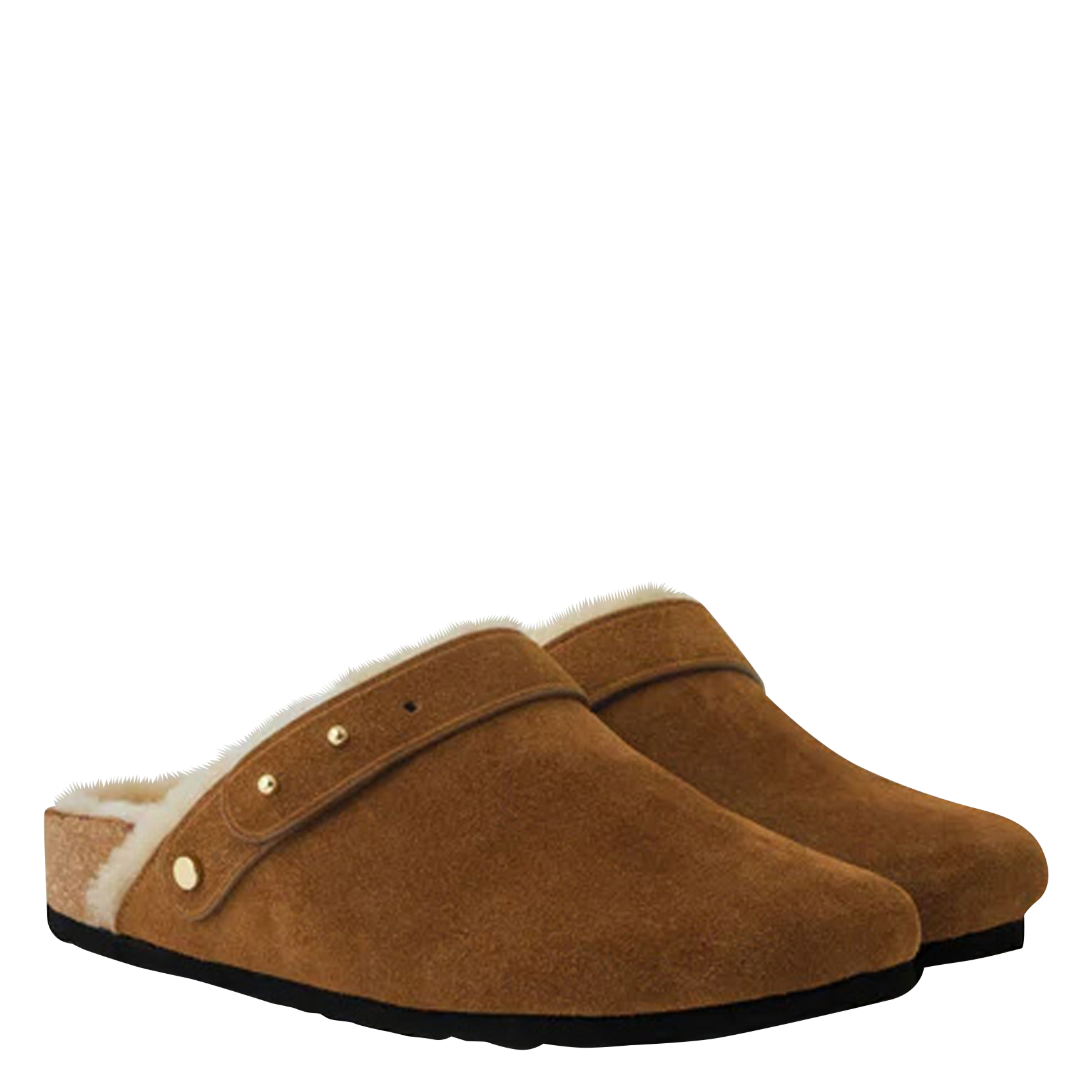 Gevoerde klompen van veloursleer SOEUR Beige