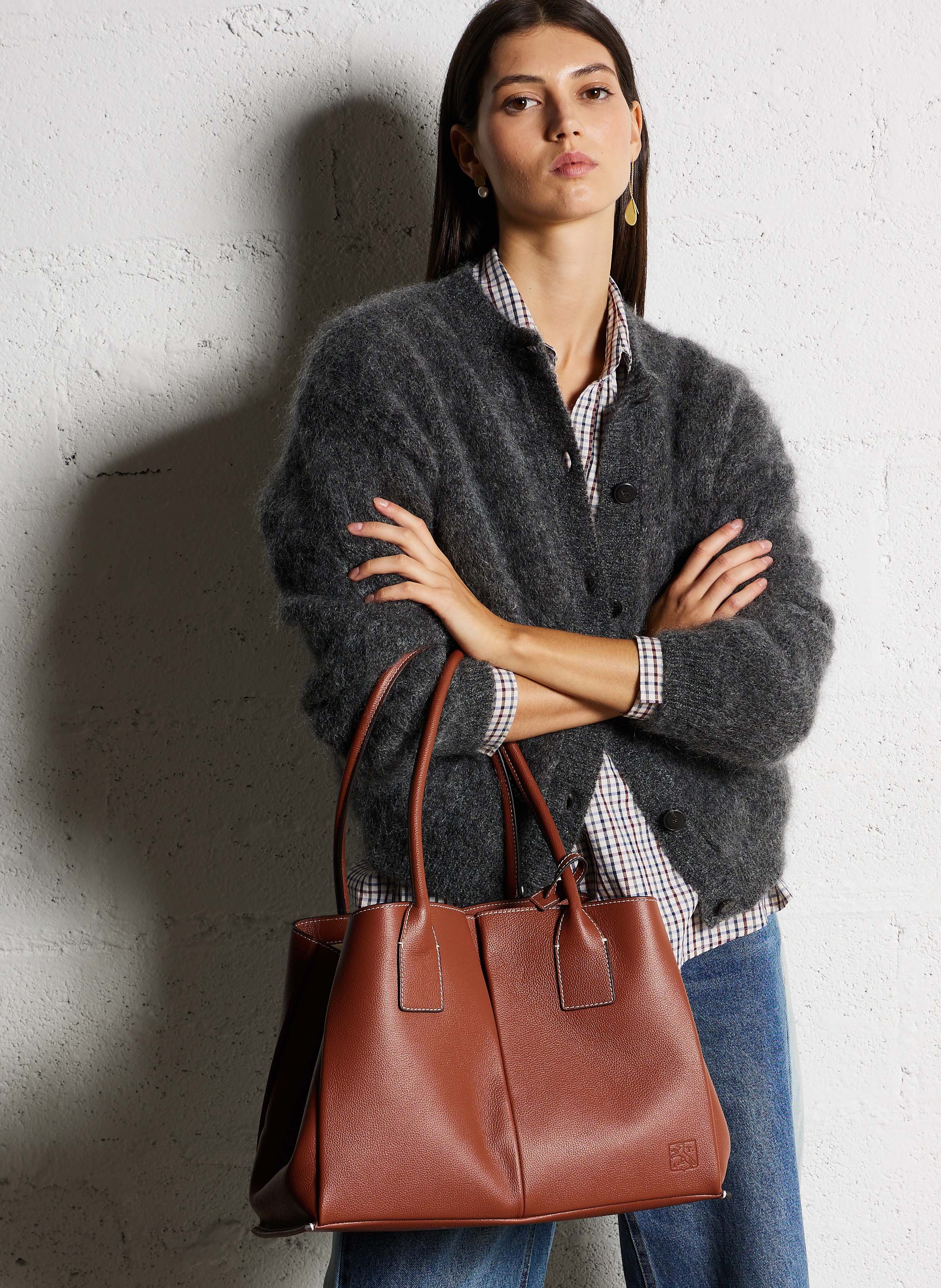 Grand cabas en cuir de vachette LE TANNEUR Marron