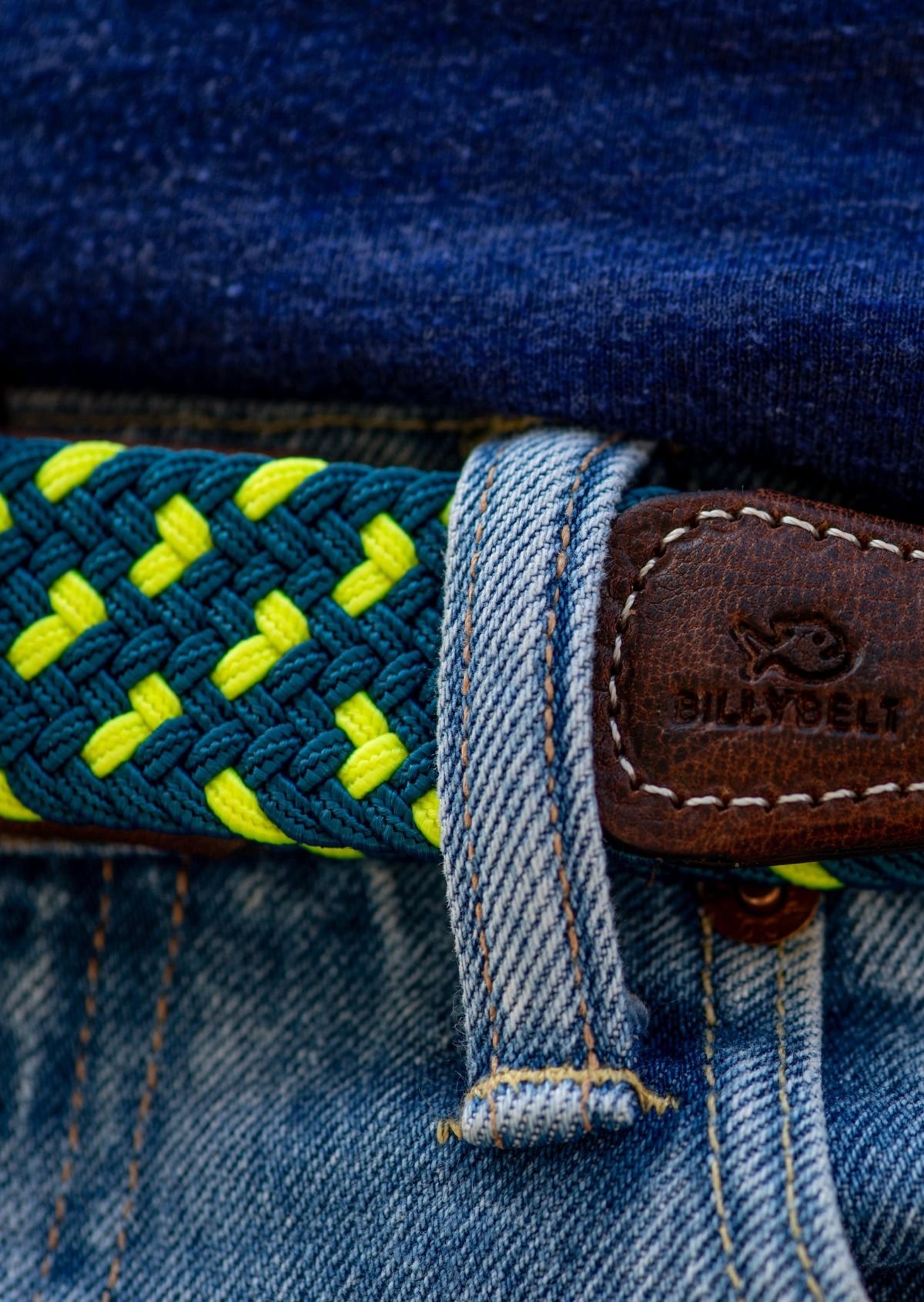 Multicolored braided elastic belt BILLYBELT Green