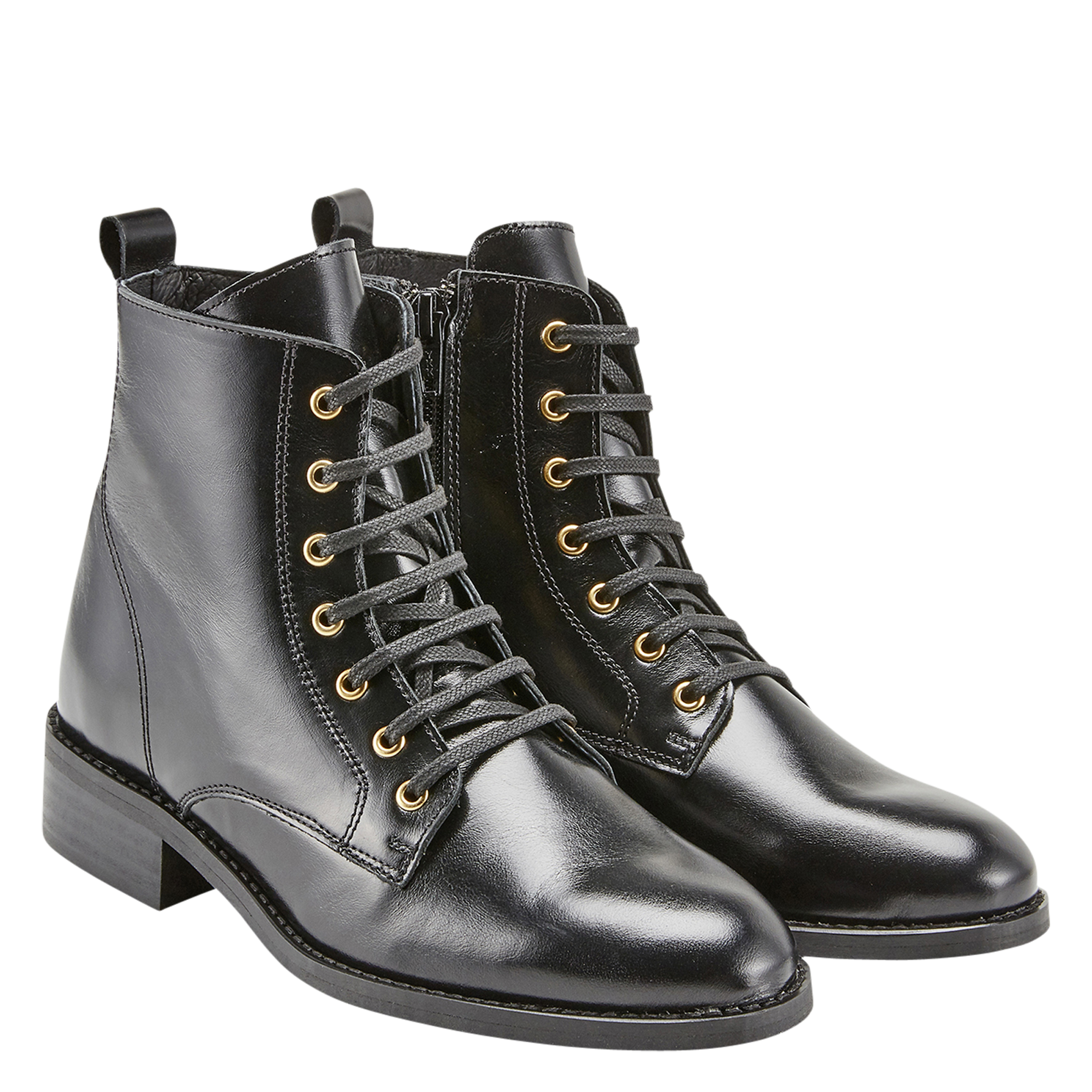 Flache Lackleder-Stiefeletten Schwarz