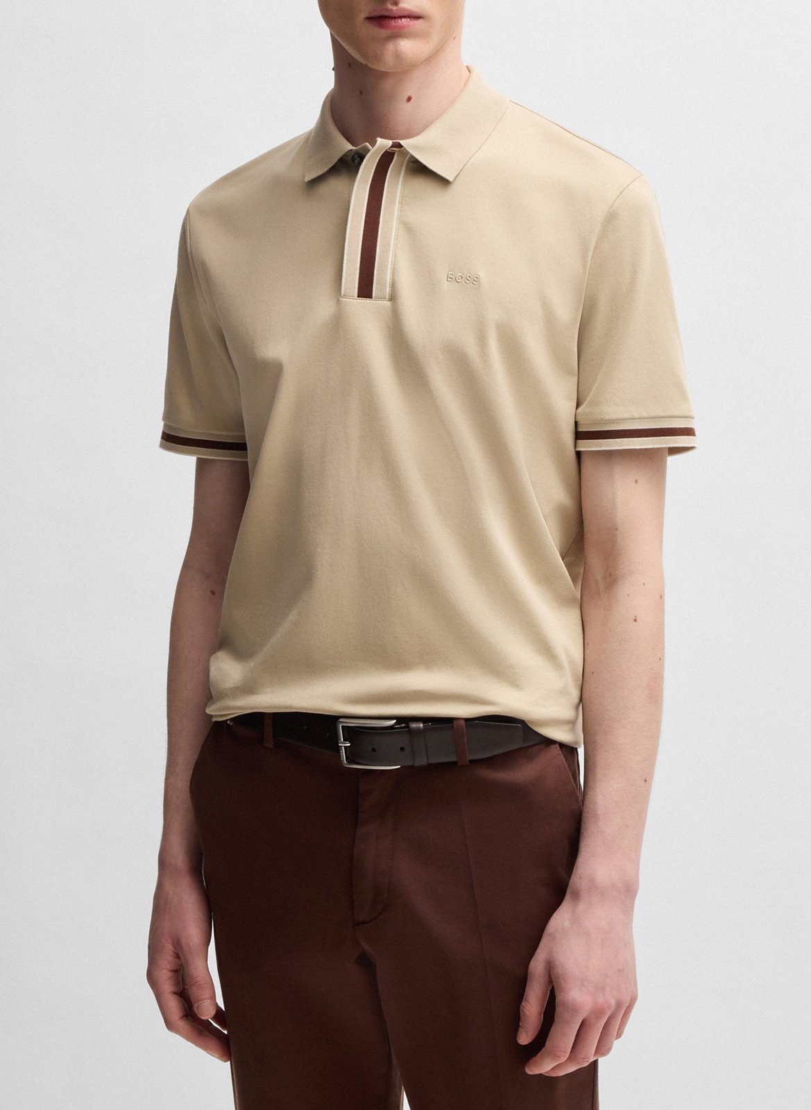 Regular-fit striped cotton polo shirt BeigeBOSS