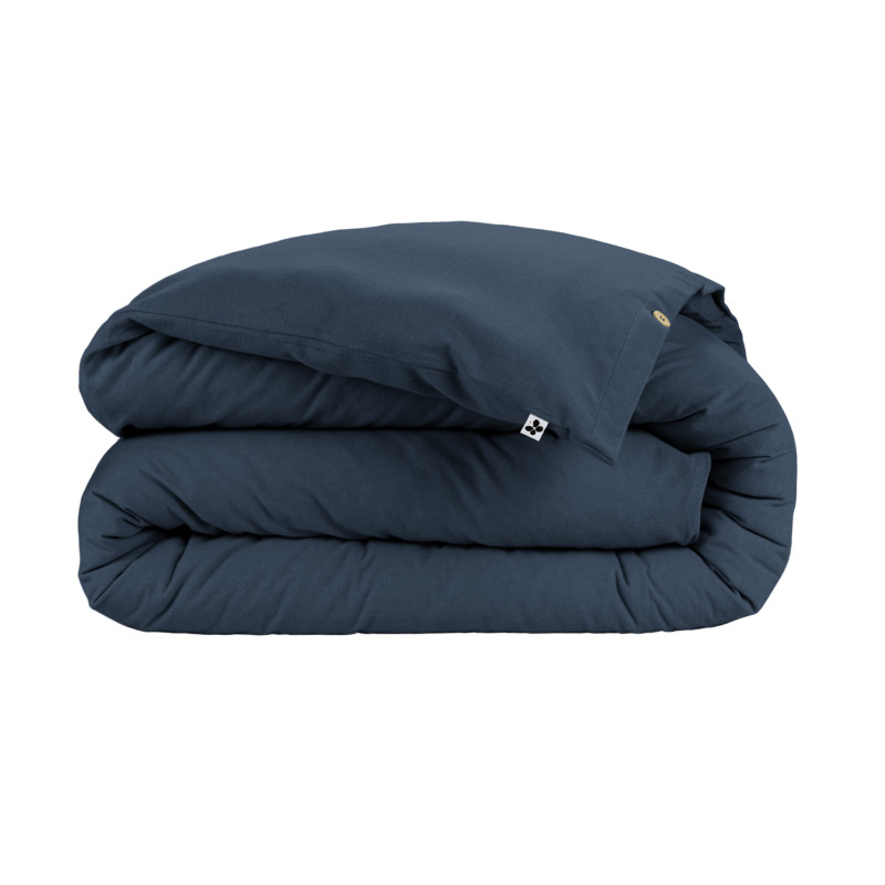 "Candice" duvet cover in cotton flannel, all sizes. L'EFFET PAPILLON Blue