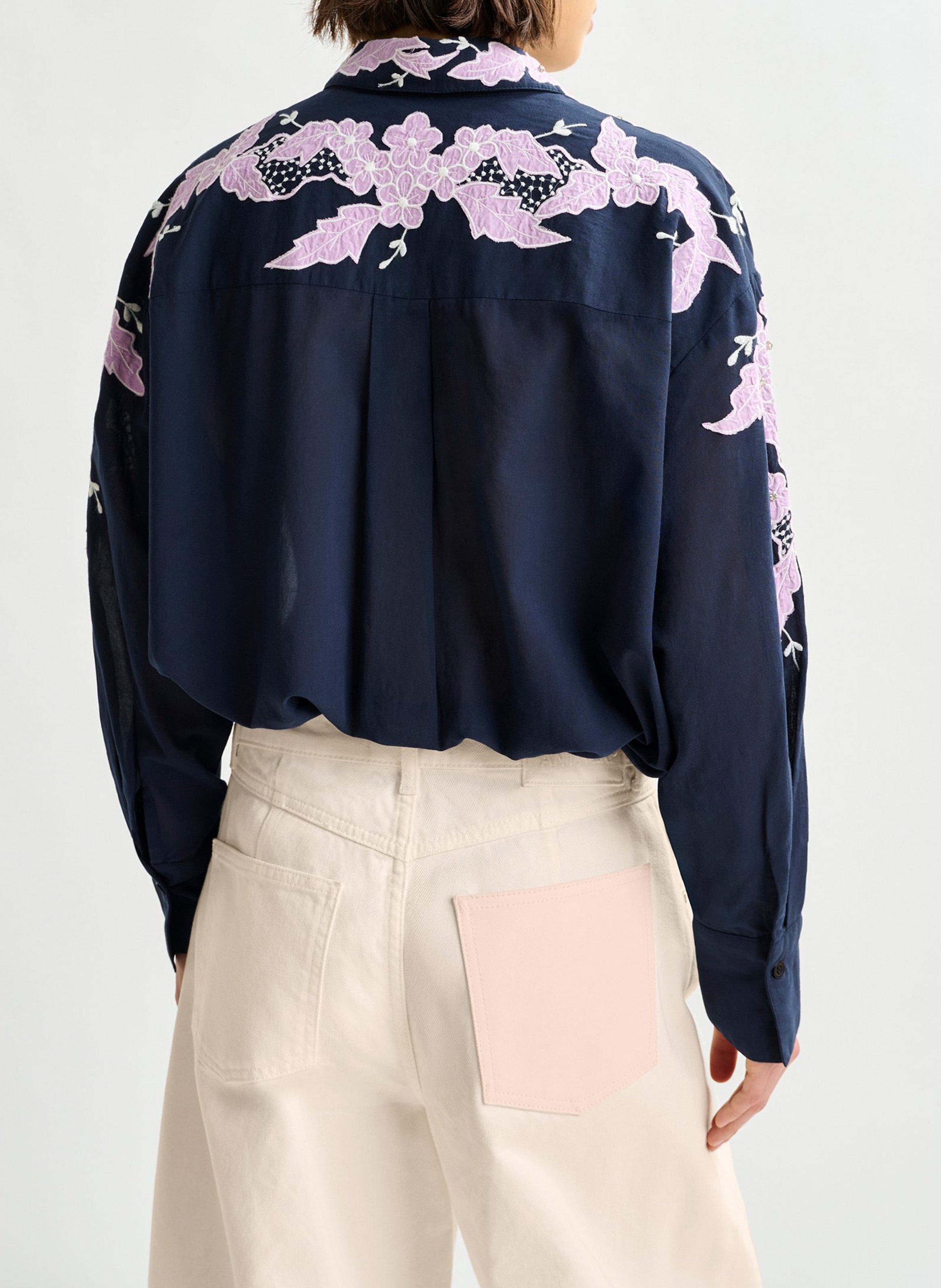 Oversized shirt with flower embroidery ESSENTIEL ANTWERP Blue