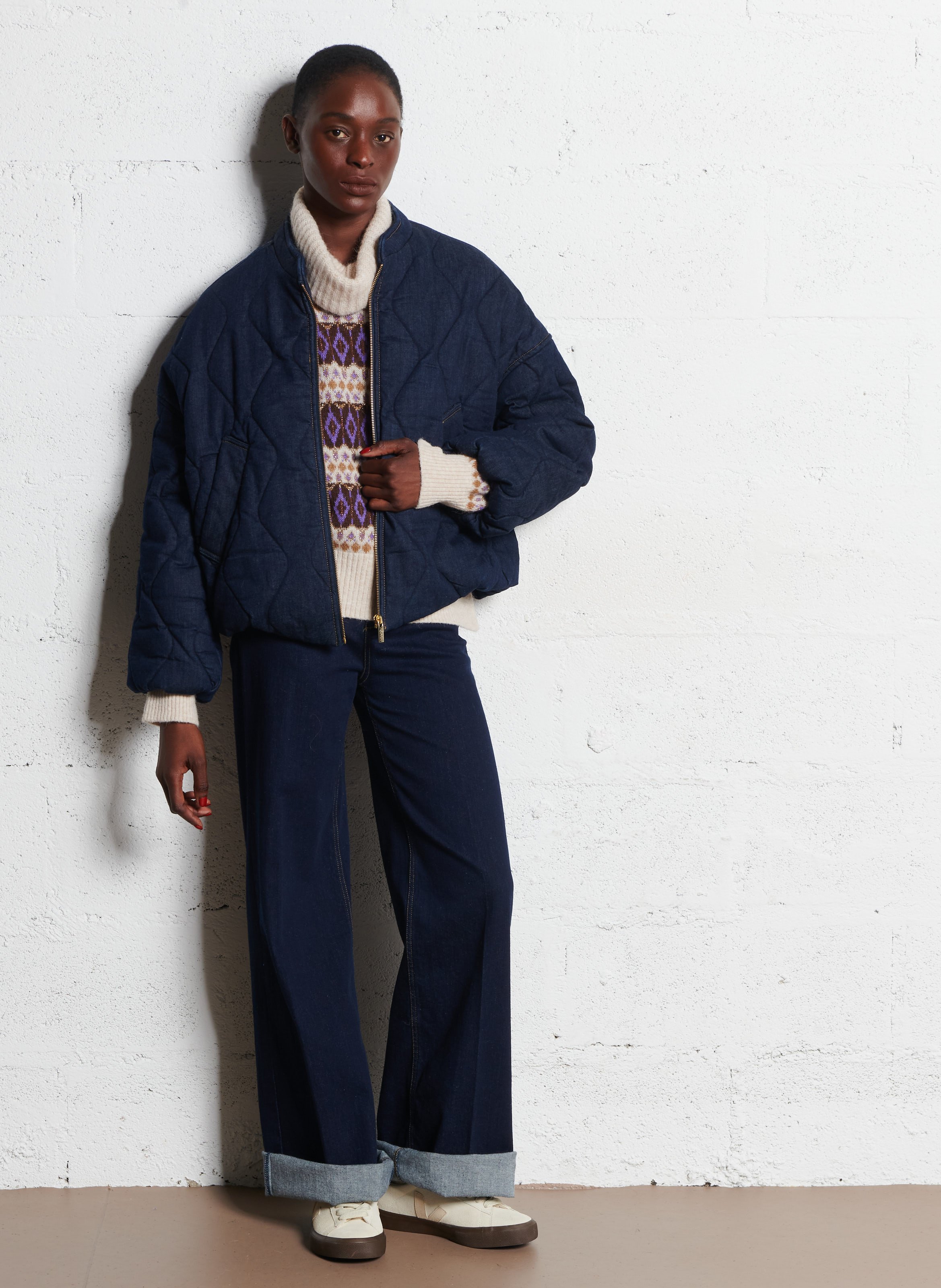 Veste col montant en denim de coton mélangé LIU JO Bleu