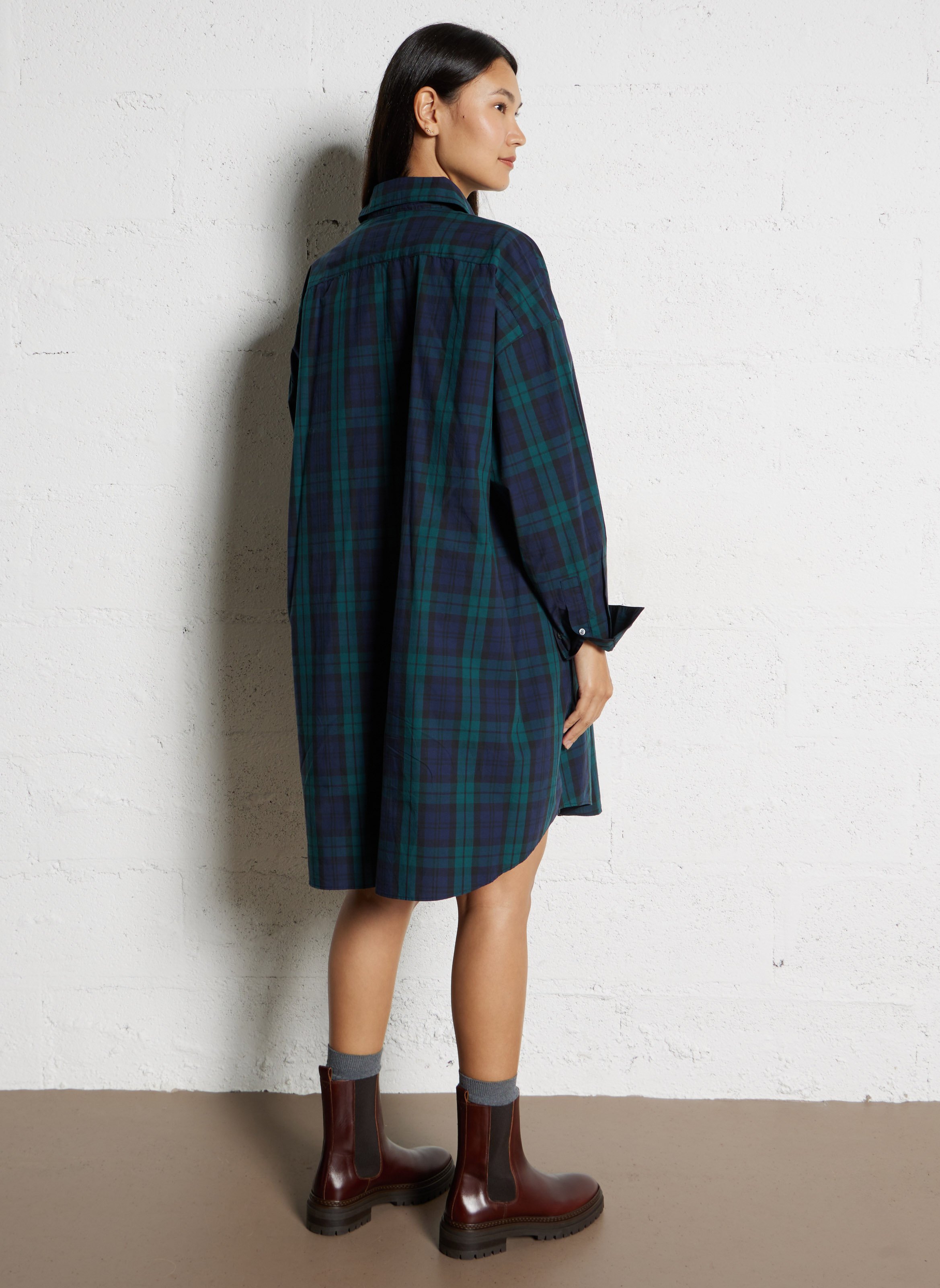 Geruite hemdjurk met klassieke kraag BELLEROSE Wit