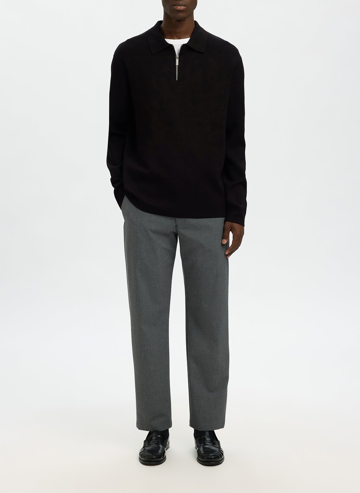 Sweat droit uni à demi zip SELECTED Noir