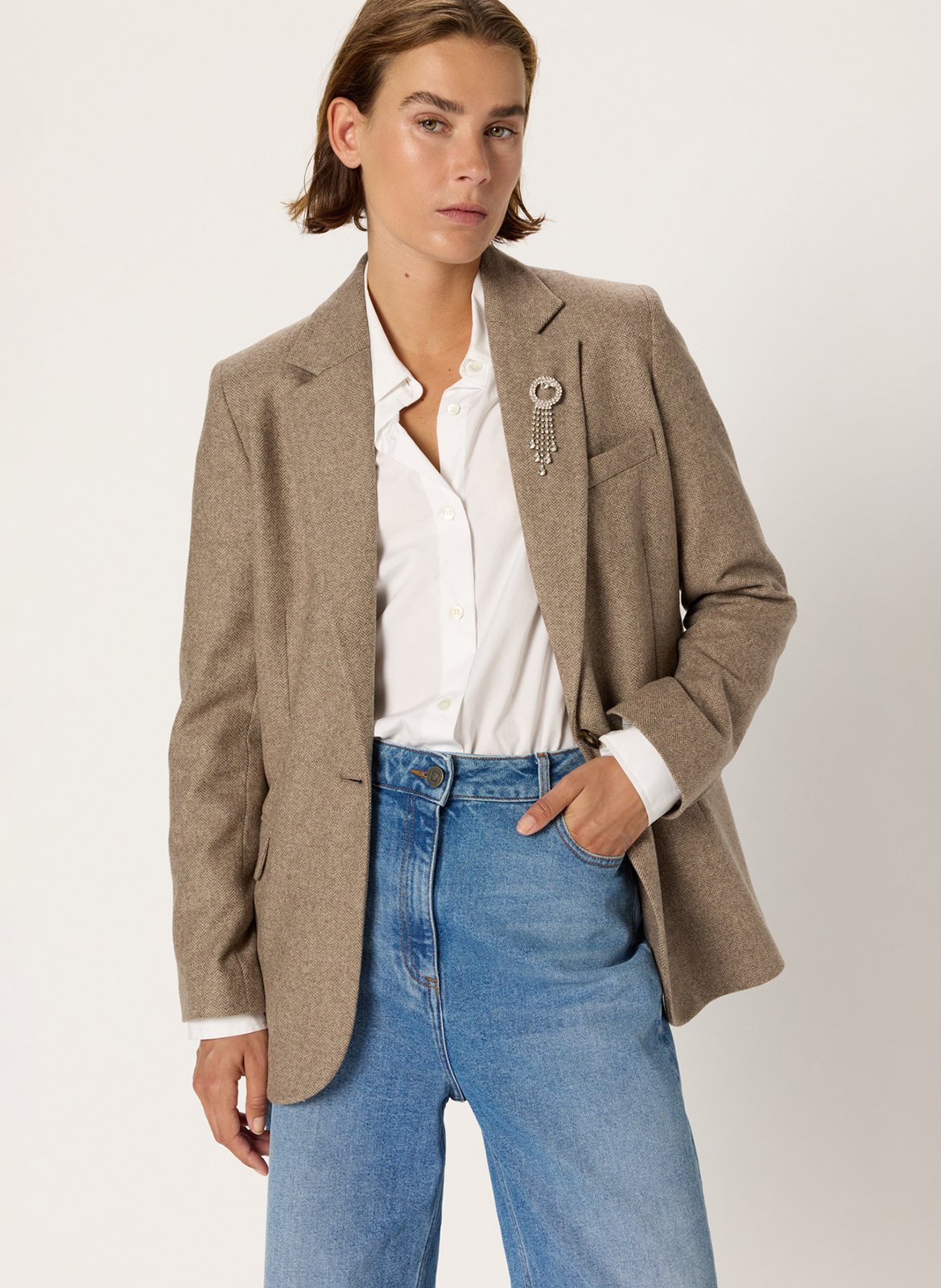 Veste col tailleur en laine mélangée GERARD DAREL Beige