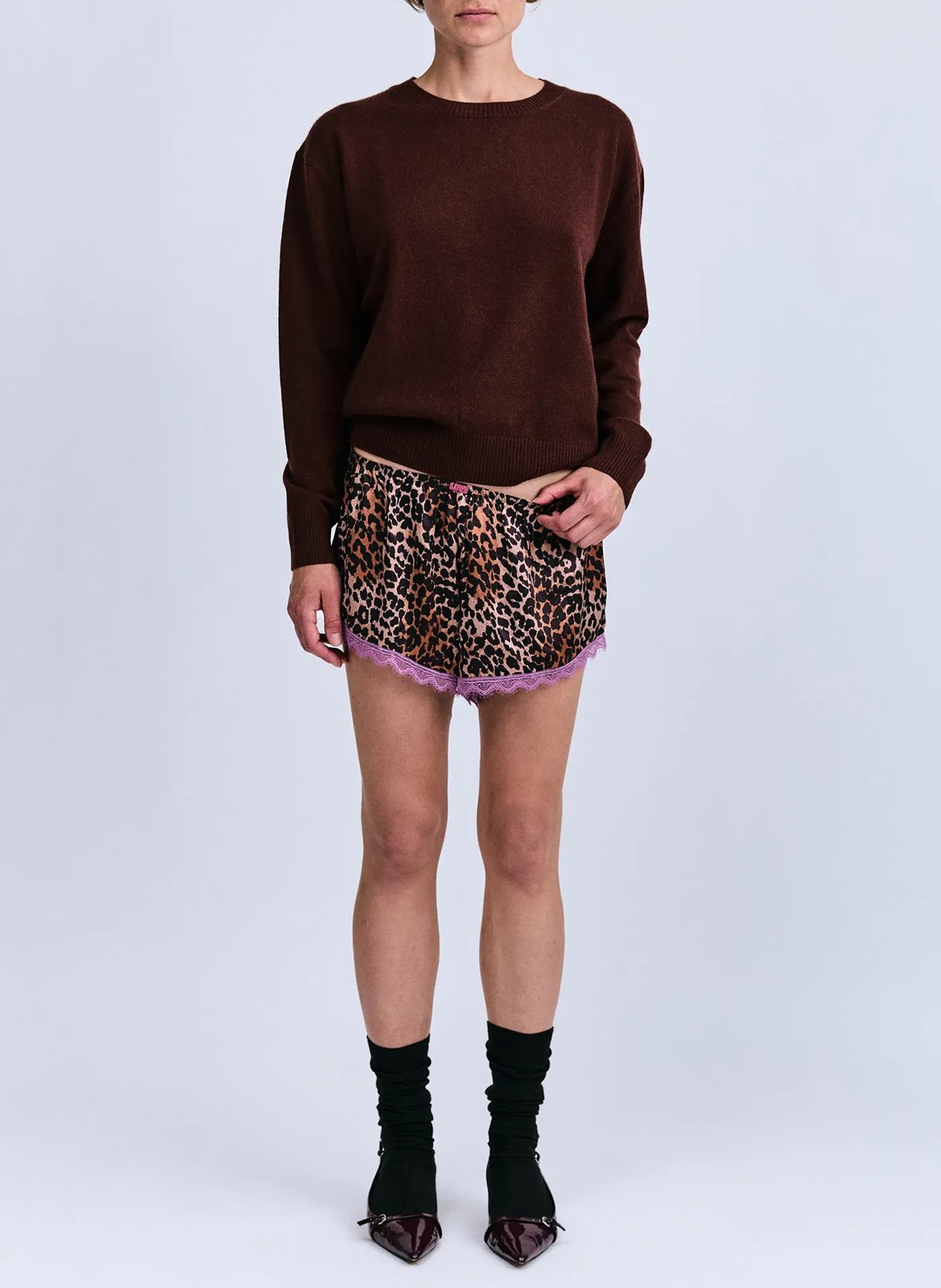 Short droit en soie imprimé LOVE STORIES Marron